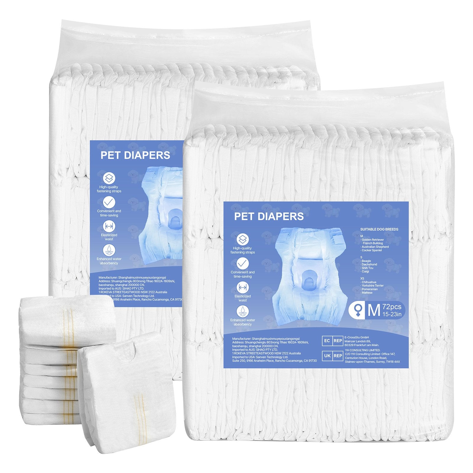 Food Storage: VEVOR Disposable Dog Diapers, Super Absorbent Female Dog Diapers, 360° Leak-Proof Female Doggy Pet Diaper with Wetness Indicator for Heat Period, Training, Incontinence - M, 144 Count (2 Packs of 72)