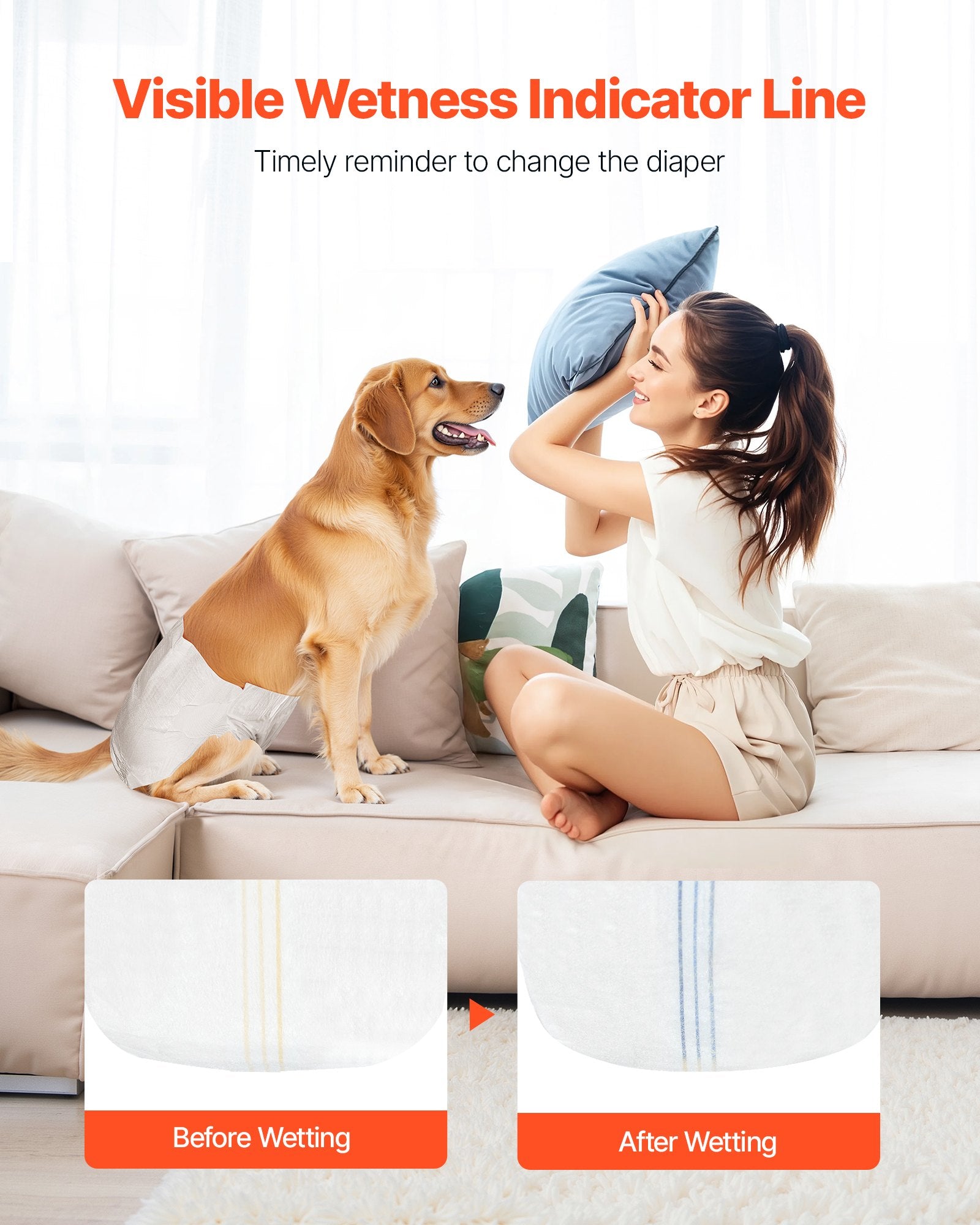 Food Storage: VEVOR Disposable Dog Diapers, Super Absorbent Female Dog Diapers, 360° Leak-Proof Female Doggy Pet Diaper with Wetness Indicator for Heat Period, Training, Incontinence - M, 144 Count (2 Packs of 72)