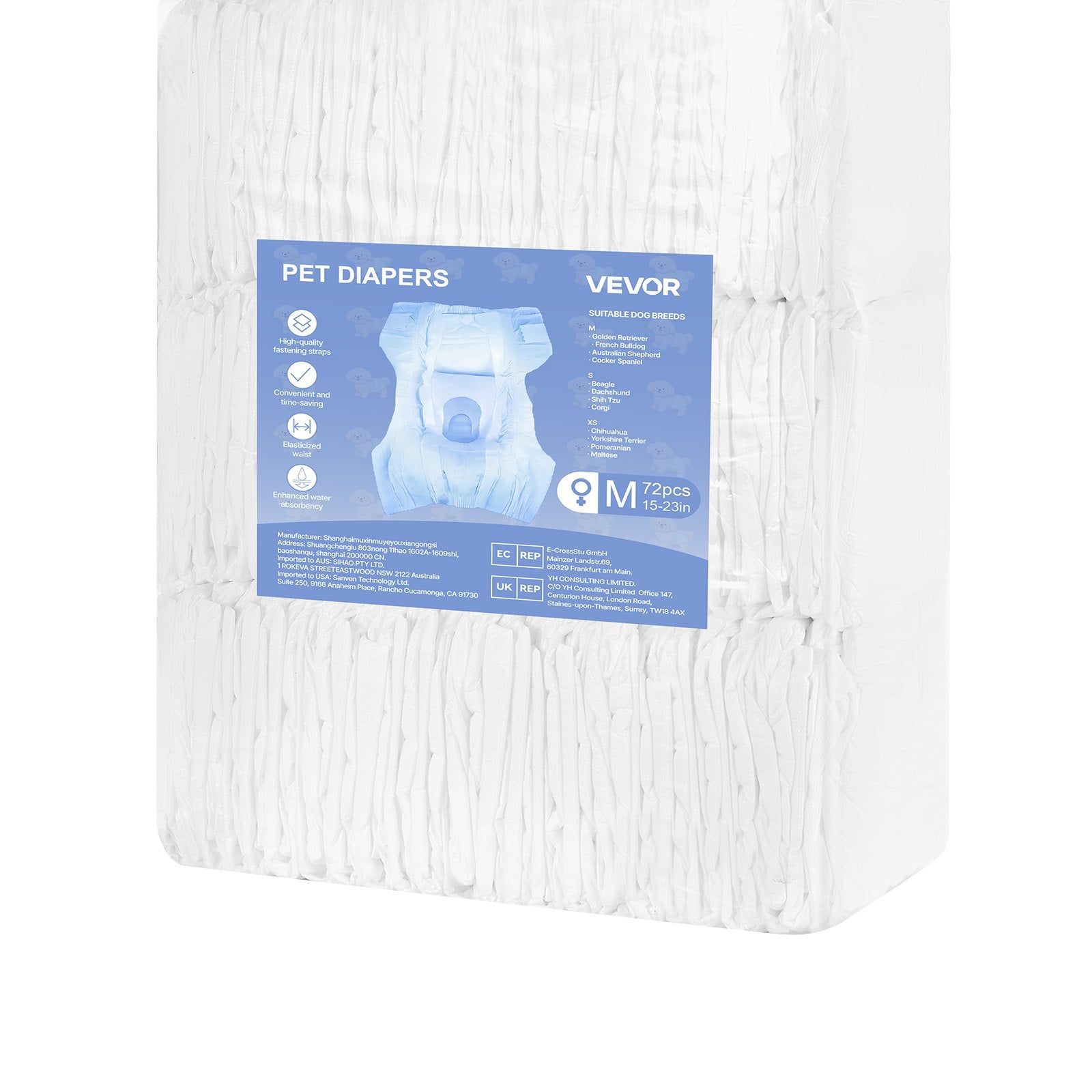Food Storage: VEVOR Disposable Dog Diapers, Super Absorbent Female Dog Diapers, 360° Leak-Proof Female Doggy Pet Diaper with Wetness Indicator for Heat Period, Training, Incontinence - M, 144 Count (2 Packs of 72)