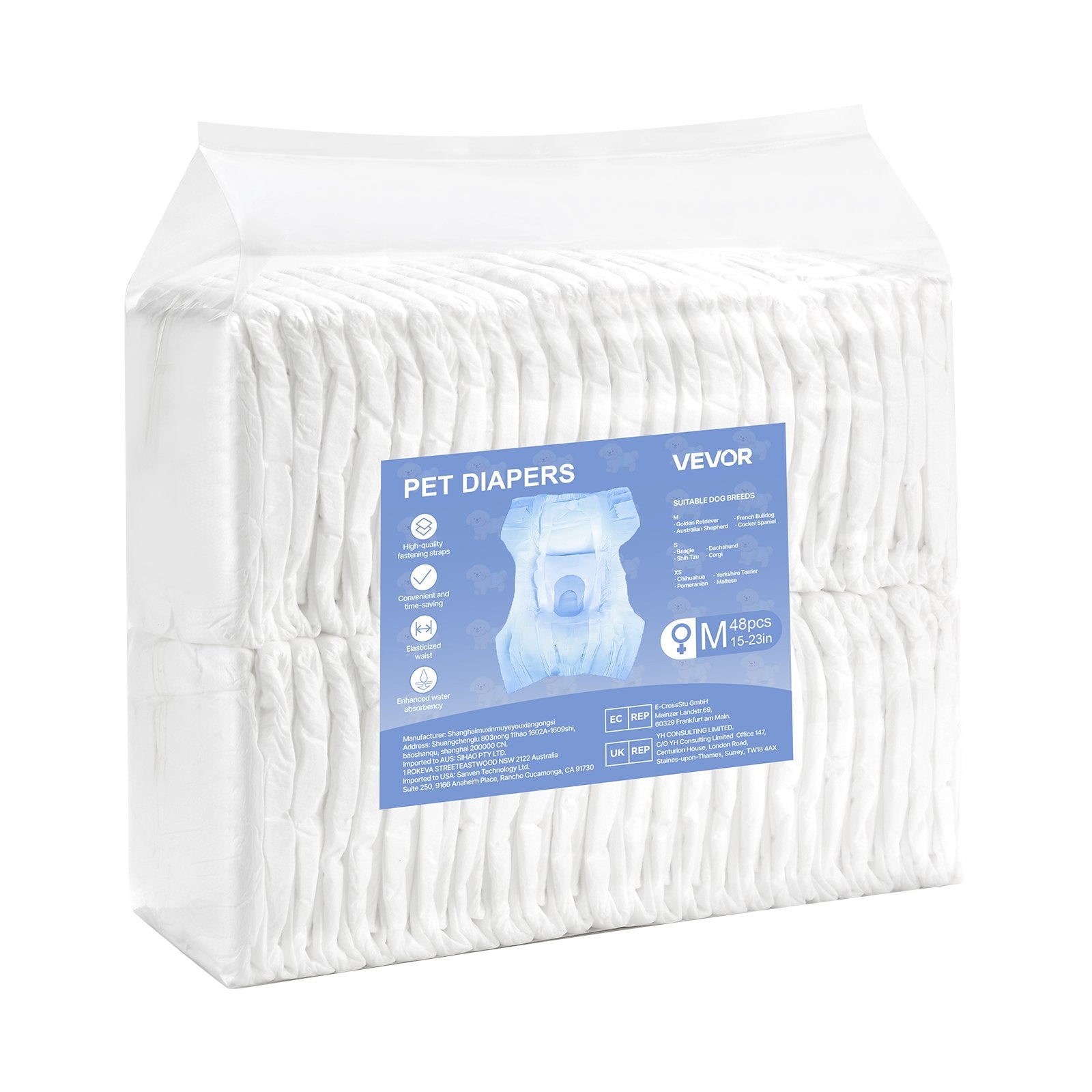 Food Storage: VEVOR Disposable Dog Diapers, Super Absorbent Female Dog Diapers, 360° Leak-Proof Female Doggy Pet Diaper with Wetness Indicator for Heat Period, Training, Incontinence - M, 144 Count (2 Packs of 72)