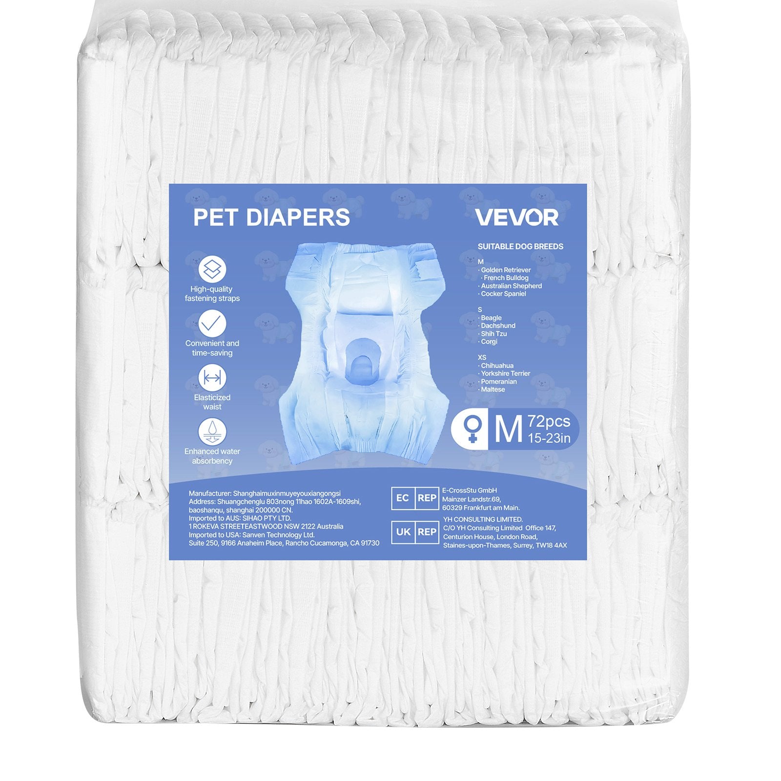 Food Storage: VEVOR Disposable Dog Diapers, Super Absorbent Female Dog Diapers, 360° Leak-Proof Female Doggy Pet Diaper with Wetness Indicator for Heat Period, Training, Incontinence - M, 144 Count (2 Packs of 72)