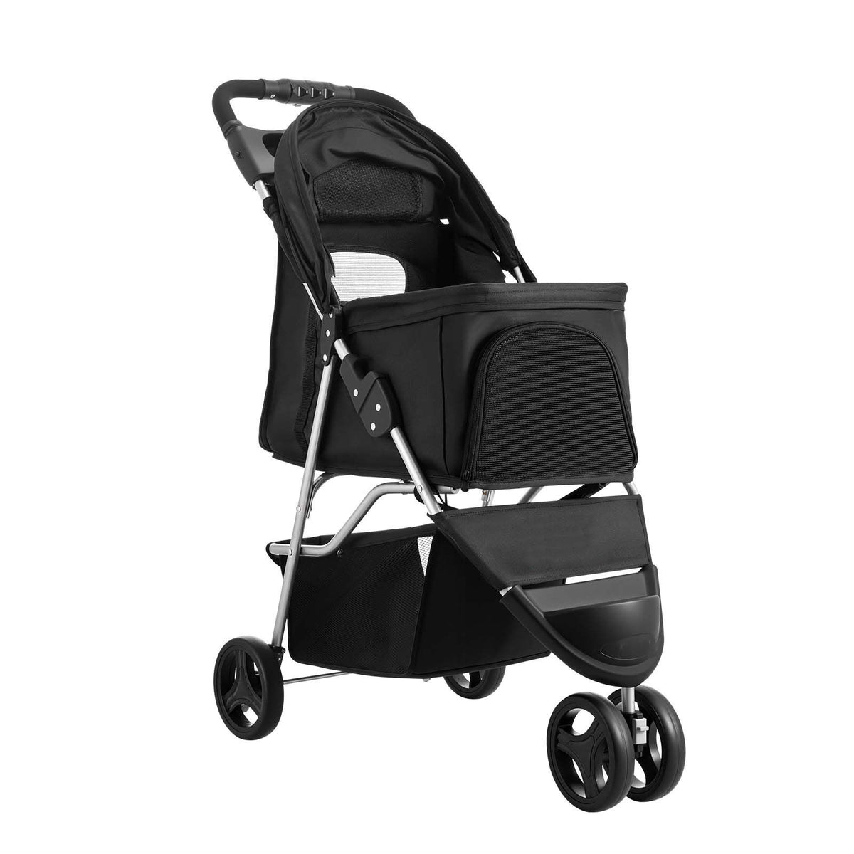 Pet Stroller, 16KG Weight Capacity, Foldable Dog Stroller Cart, 3 Wheels Cats Strollers with Mesh Windows and Cup Holders, Portable Pet Carrier Strollers with Brake, for Small to Medium Pets