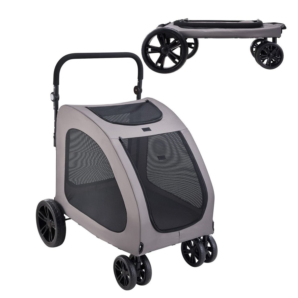 Pet Stroller, 4 Wheels Dog Stroller with Brakes, 160lbs Weight Capacity, Portable Puppy Stroller Carrier with Breathable Mesh Windows & Height-Adjustable Height, Animal Stroller for Cats & Dogs