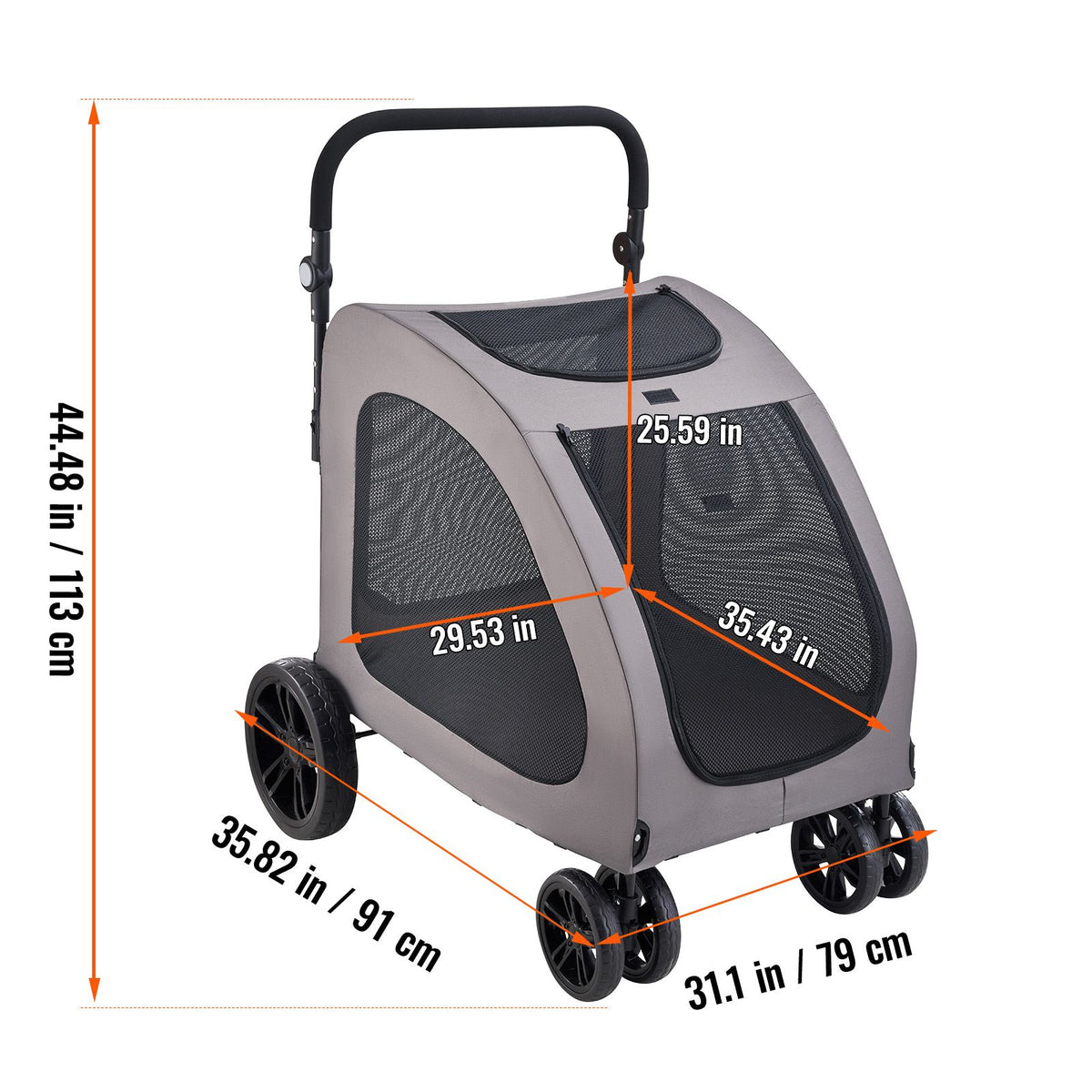 Pet Stroller, 4 Wheels Dog Stroller with Brakes, 160lbs Weight Capacity, Portable Puppy Stroller Carrier with Breathable Mesh Windows & Height-Adjustable Height, Animal Stroller for Cats & Dogs