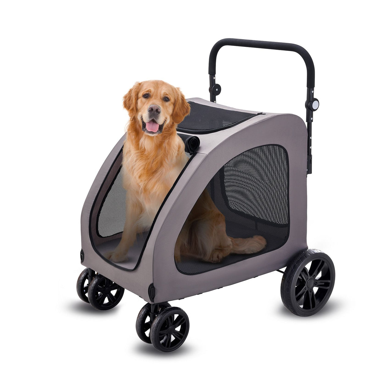 Pet Stroller, 4 Wheels Dog Stroller with Brakes, 160lbs Weight Capacity, Portable Puppy Stroller Carrier with Breathable Mesh Windows & Height-Adjustable Height, Animal Stroller for Cats & Dogs