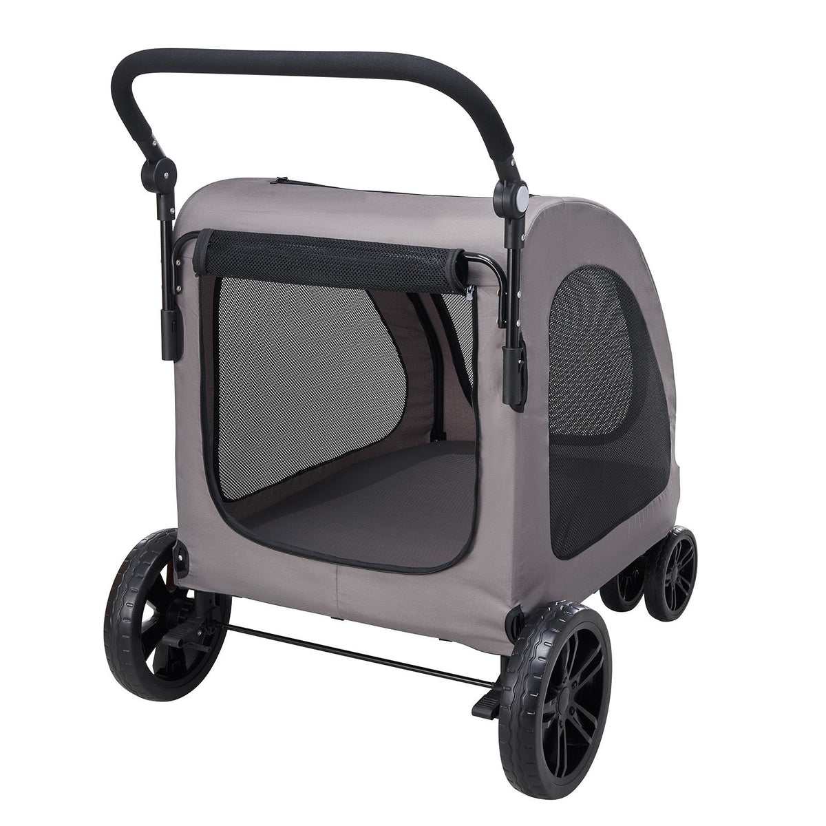 Pet Stroller, 4 Wheels Dog Stroller with Brakes, 160lbs Weight Capacity, Portable Puppy Stroller Carrier with Breathable Mesh Windows & Height-Adjustable Height, Animal Stroller for Cats & Dogs