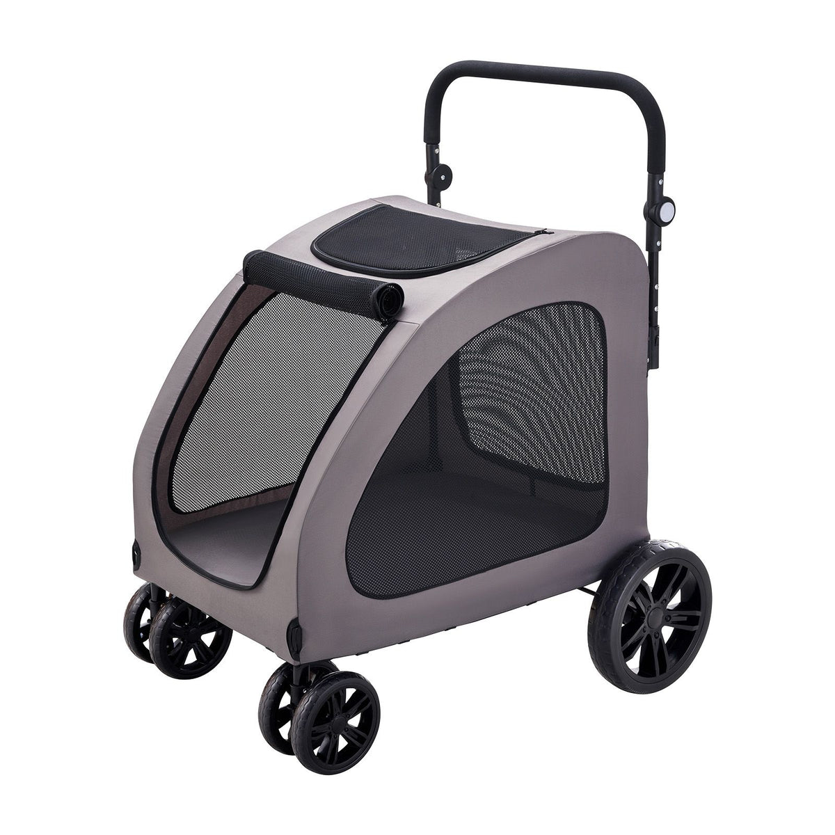 Pet Stroller, 4 Wheels Dog Stroller with Brakes, 160lbs Weight Capacity, Portable Puppy Stroller Carrier with Breathable Mesh Windows & Height-Adjustable Height, Animal Stroller for Cats & Dogs