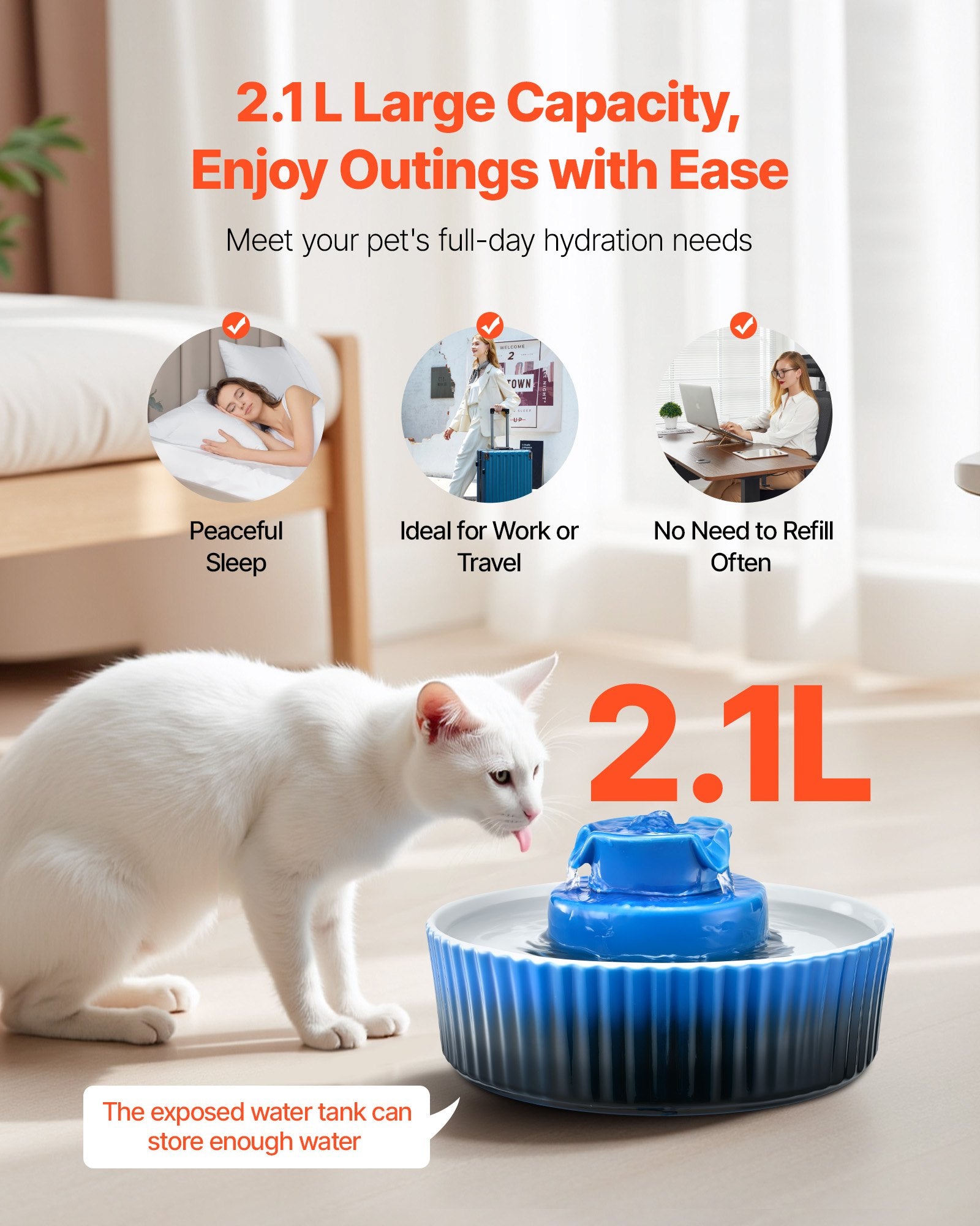 Dog Bowls, Feeders & Waterers: VEVOR Ceramic Cat Water Fountain, 2.1 L Cupcake Pet Fountain, Porcelain Cat Water Dispenser with Ultra-Quiet Pump, 360° Drinking Area and Multi-Layer Filtration System, for Cats & Dogs Drinking(Blue)
