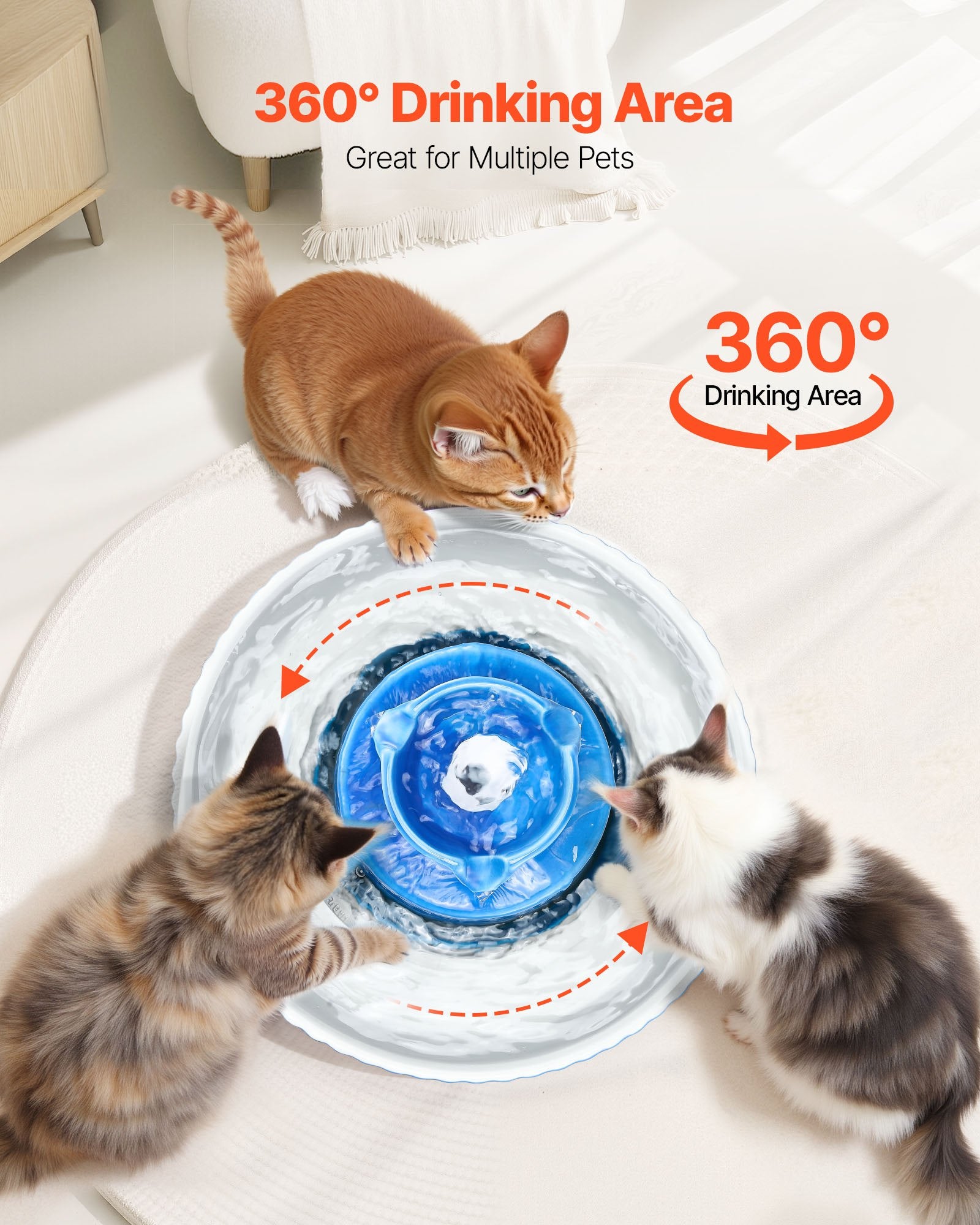 Dog Bowls, Feeders & Waterers: VEVOR Ceramic Cat Water Fountain, 2.1 L Cupcake Pet Fountain, Porcelain Cat Water Dispenser with Ultra-Quiet Pump, 360° Drinking Area and Multi-Layer Filtration System, for Cats & Dogs Drinking(Blue)