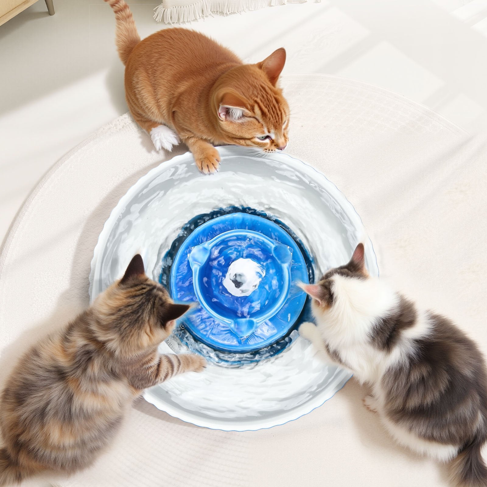 Dog Bowls, Feeders & Waterers: VEVOR Ceramic Cat Water Fountain, 2.1 L Cupcake Pet Fountain, Porcelain Cat Water Dispenser with Ultra-Quiet Pump, 360° Drinking Area and Multi-Layer Filtration System, for Cats & Dogs Drinking(Blue)
