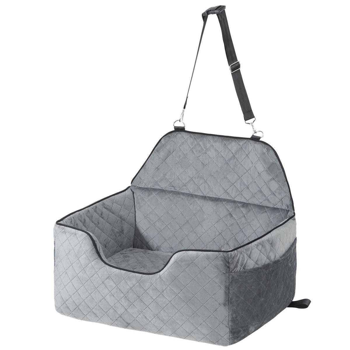 Dog Car Seat, Dog Booster Seat for Car with A Storage Pocket, Pet Car Seat with Clip-On Safety Leash, Sponge Filling, Dog Car Bed for Medium & Large Dog up to 24.9 kg, Gray
