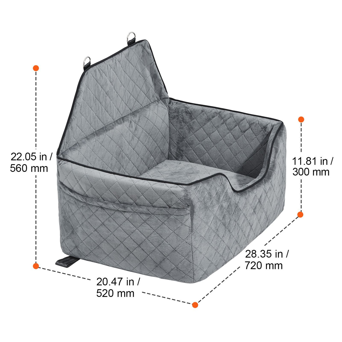 Dog Car Seat, Dog Booster Seat for Car with A Storage Pocket, Pet Car Seat with Clip-On Safety Leash, Sponge Filling, Dog Car Bed for Medium & Large Dog up to 24.9 kg, Gray