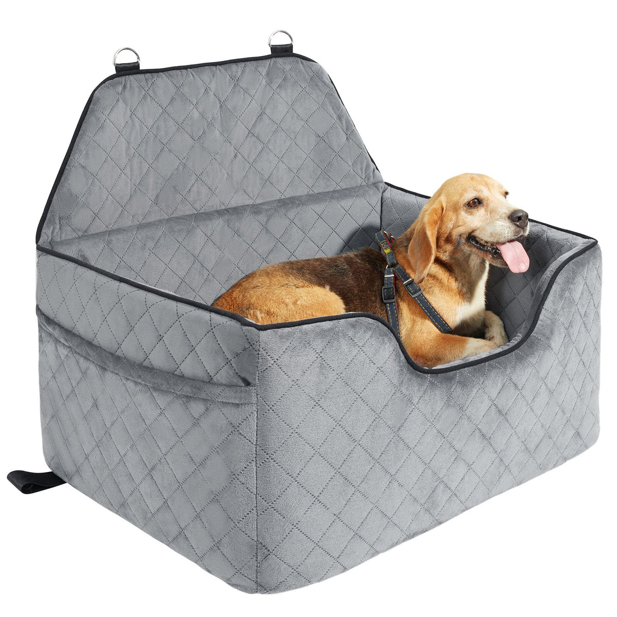 Dog Car Seat, Dog Booster Seat for Car with A Storage Pocket, Pet Car Seat with Clip-On Safety Leash, Sponge Filling, Dog Car Bed for Medium & Large Dog up to 24.9 kg, Gray