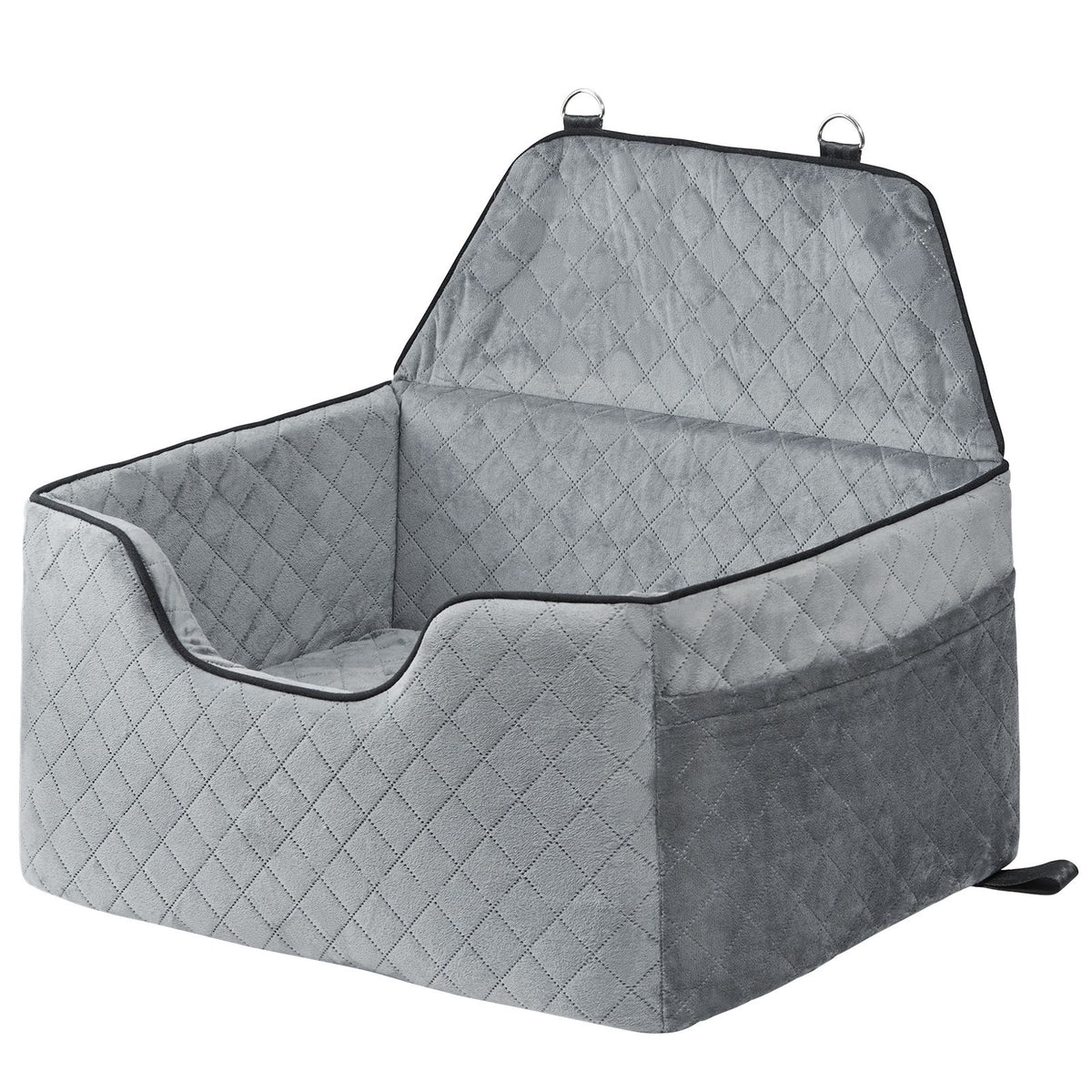 Dog Car Seat, Dog Booster Seat for Car with A Storage Pocket, Pet Car Seat with Clip-On Safety Leash, Sponge Filling, Dog Car Bed for Medium & Large Dog up to 24.9 kg, Gray