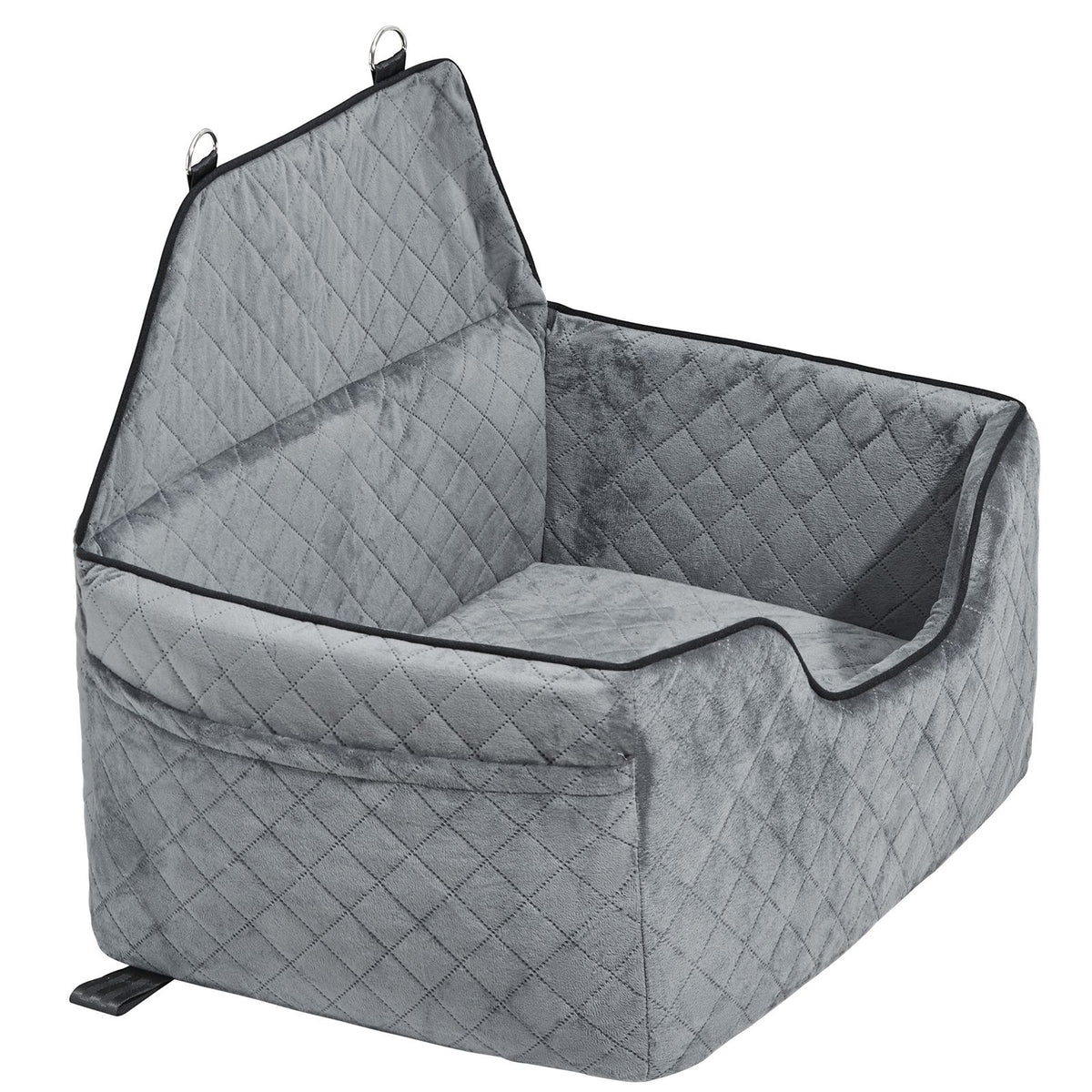 Dog Car Seat, Dog Booster Seat for Car with A Storage Pocket, Pet Car Seat with Clip-On Safety Leash, Sponge Filling, Dog Car Bed for Medium & Large Dog up to 24.9 kg, Gray