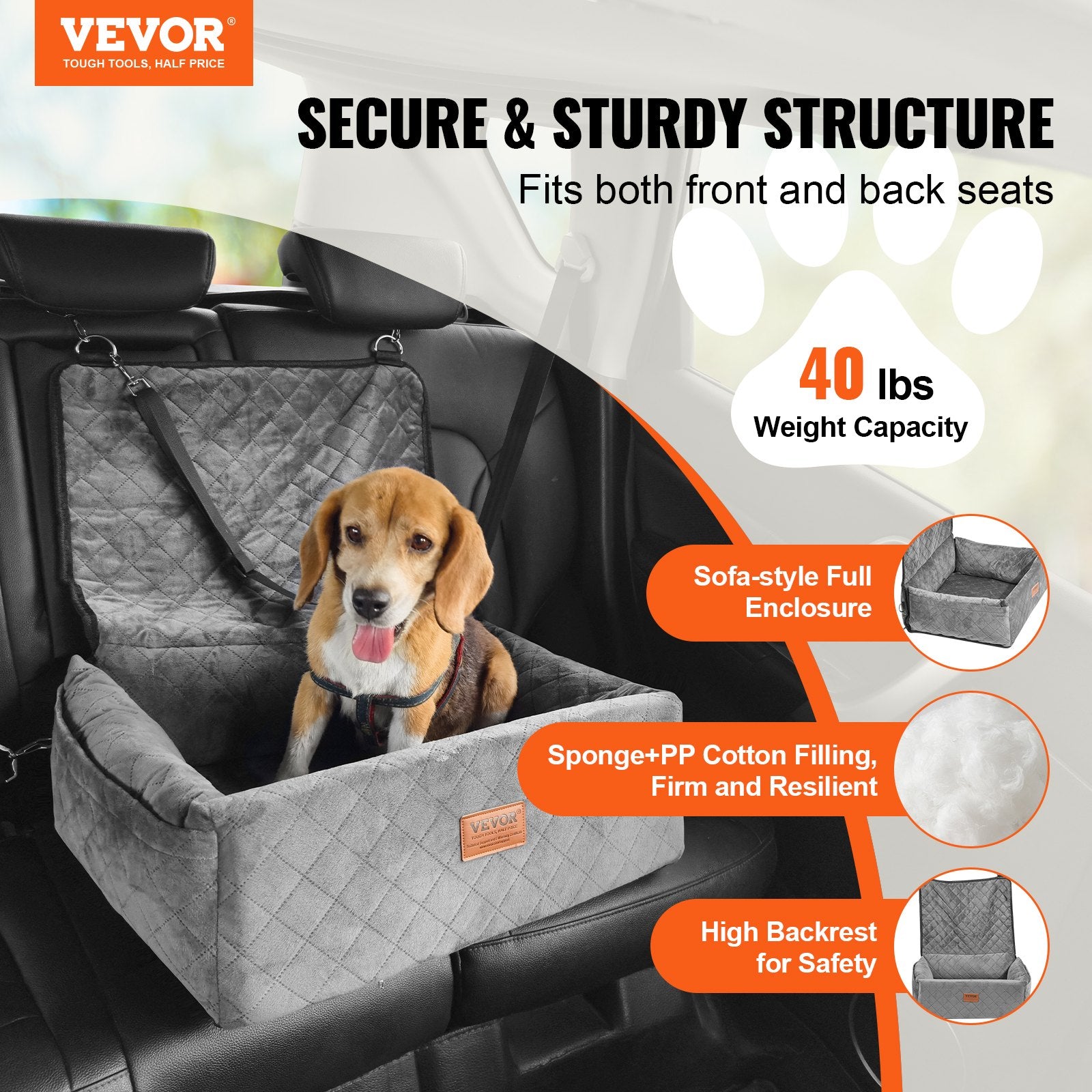 Automotive Decor: VEVOR Dog Booster Car Seat Pet Car Seat for Small Medium Dog up to 18.1 kg Gray