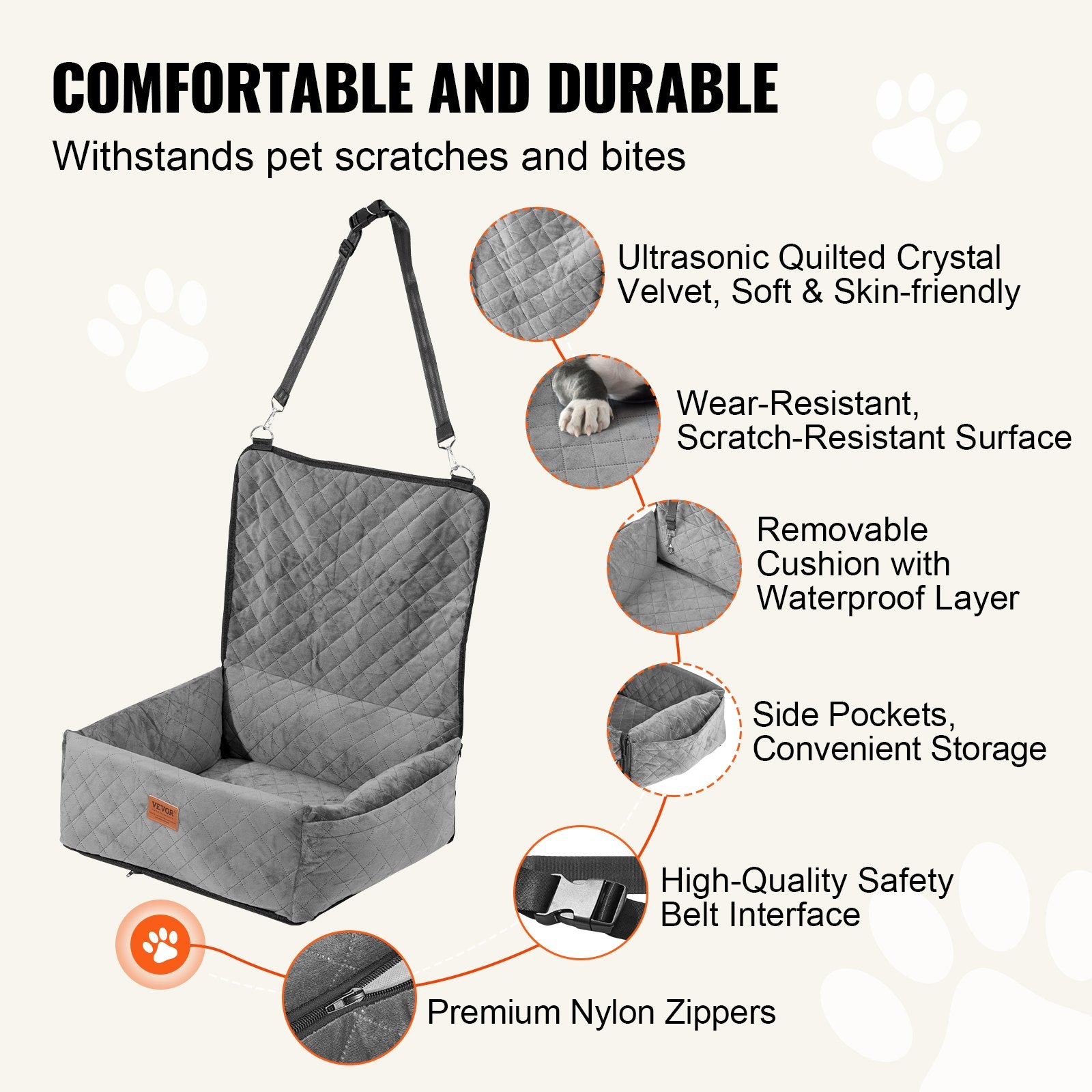 Automotive Decor: VEVOR Dog Booster Car Seat Pet Car Seat for Small Medium Dog up to 18.1 kg Gray