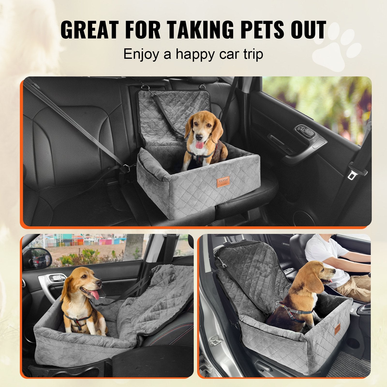Automotive Decor: VEVOR Dog Booster Car Seat Pet Car Seat for Small Medium Dog up to 18.1 kg Gray