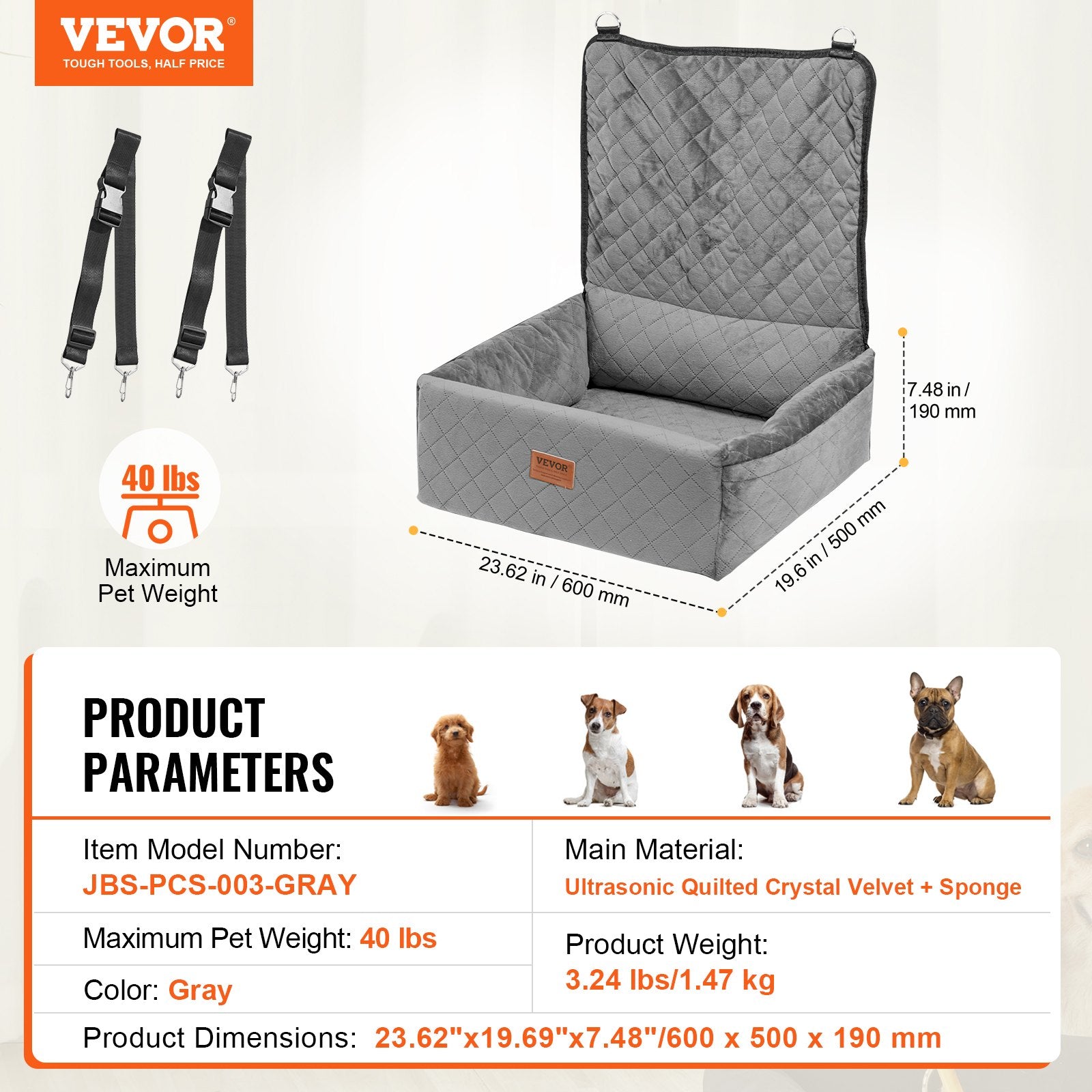 Automotive Decor: VEVOR Dog Booster Car Seat Pet Car Seat for Small Medium Dog up to 18.1 kg Gray
