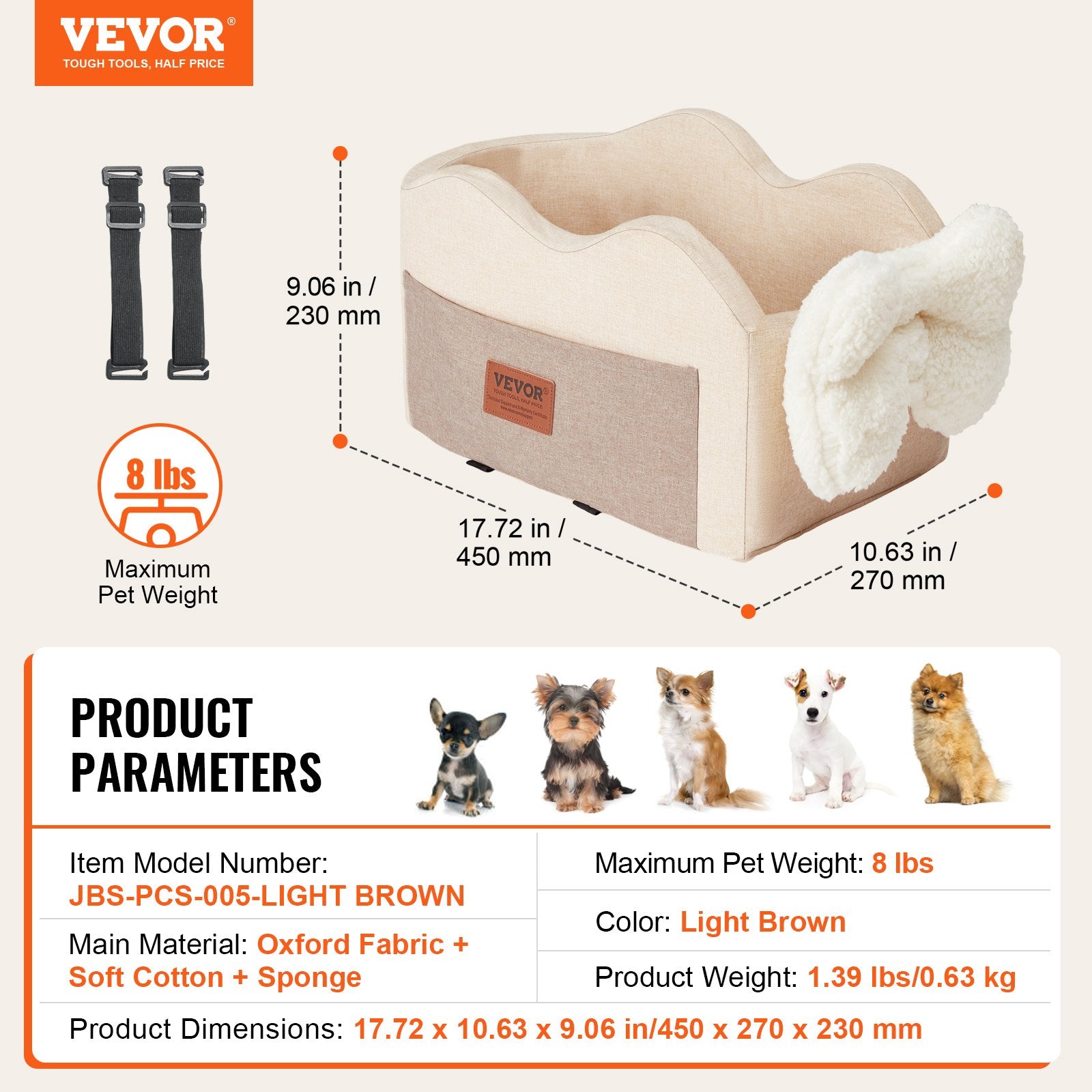 Automotive Parts: VEVOR Center Console Dog Car Seat Dog Booster Car Seat for Small Dog 3.6 kg