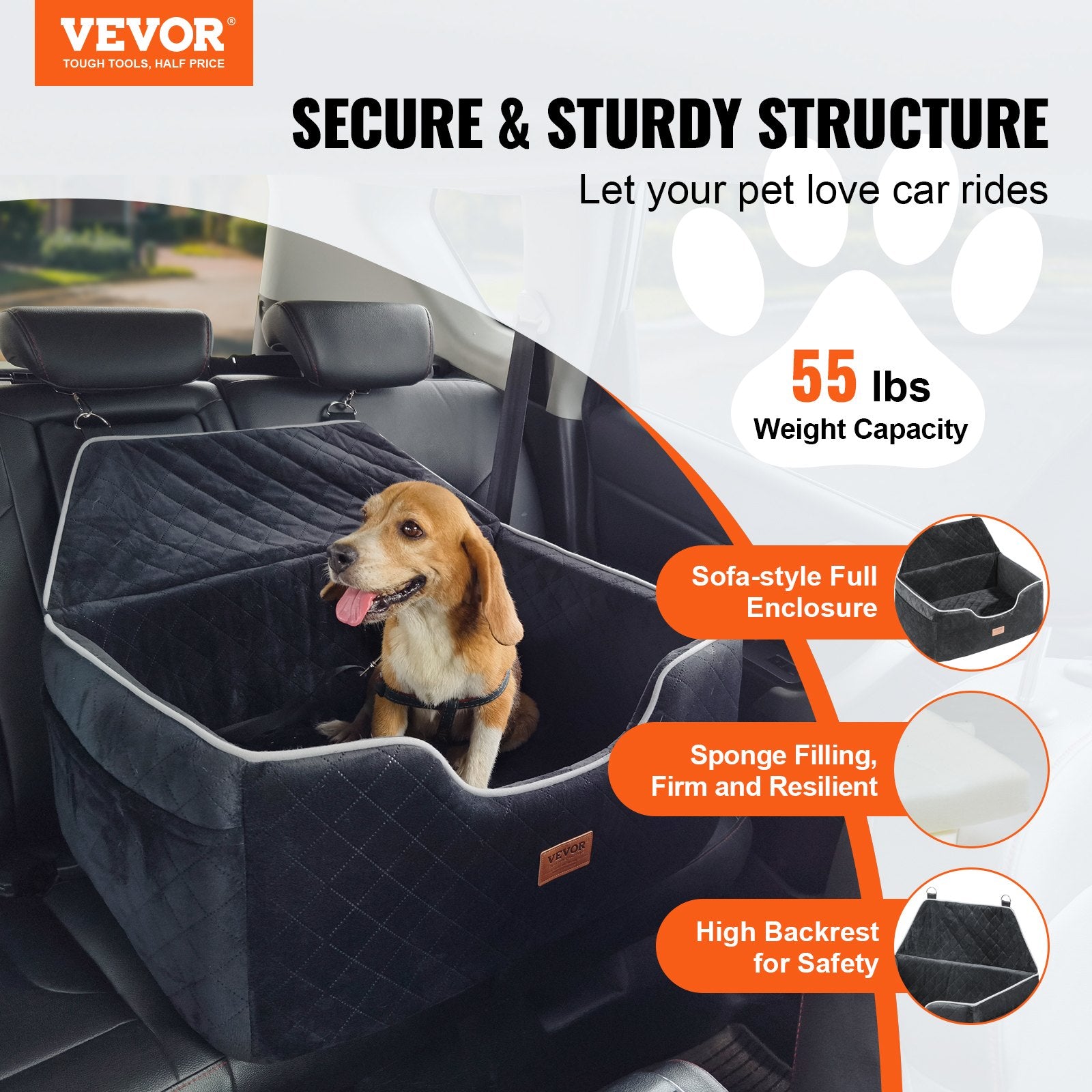Automotive Parts: VEVOR Dog Booster Car Seat Pet Car Seat for Medium Large Dog up to 24.9 kg Black