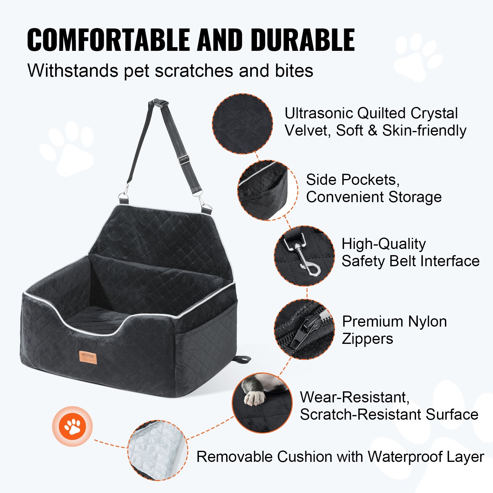 Automotive Parts: VEVOR Dog Booster Car Seat Pet Car Seat for Medium Large Dog up to 24.9 kg Black