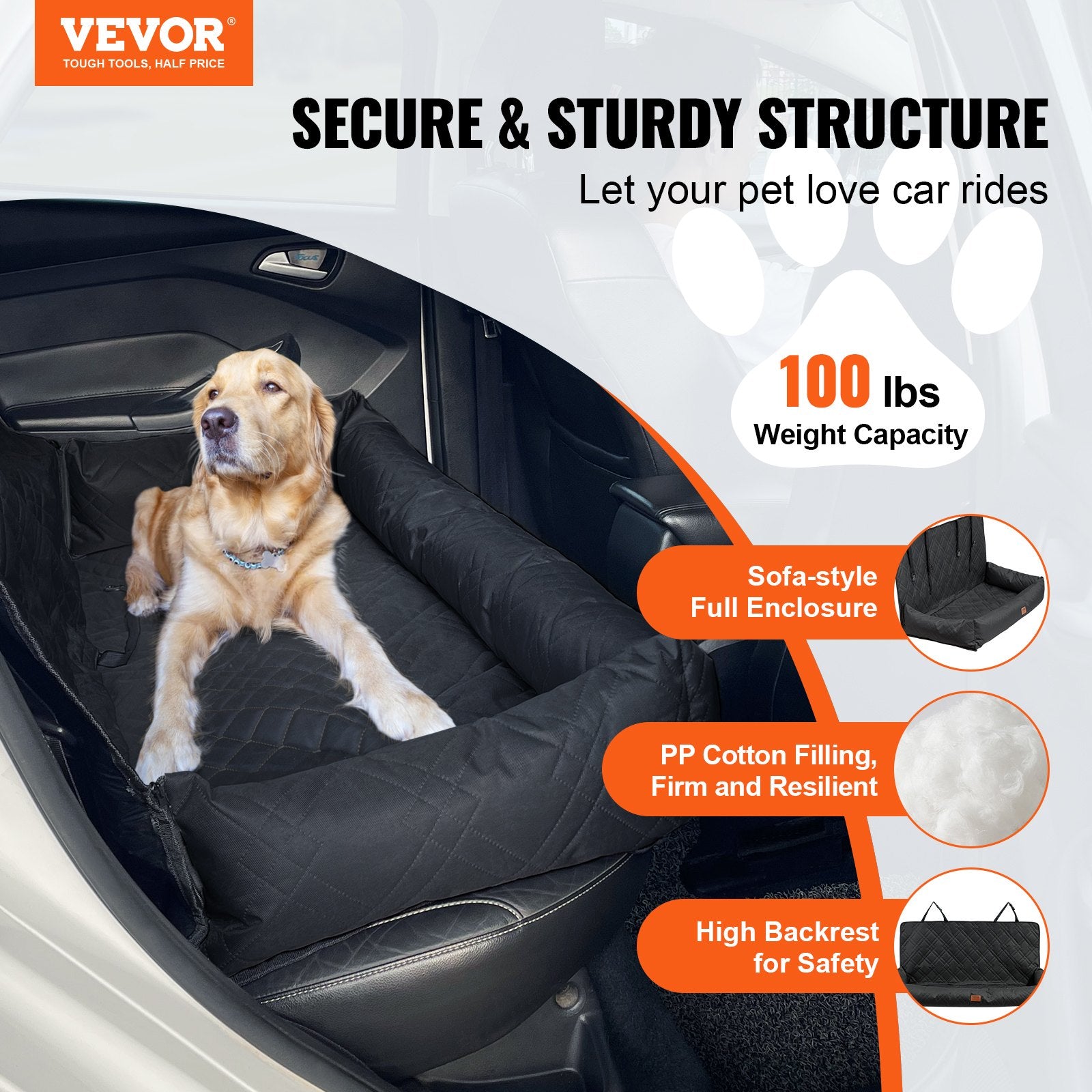 Automotive Decor: VEVOR Dog Car Seat, Waterproof Dog Booster Seat for Car, Pet Car Seat with Clip-On Safety Leash, PP Cotton Filling, Dog Car Bed for Medium & Large Dog up to 45.4 kg, Black