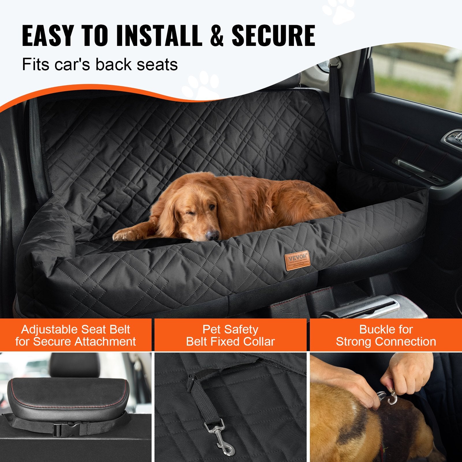 Automotive Decor: VEVOR Dog Car Seat, Waterproof Dog Booster Seat for Car, Pet Car Seat with Clip-On Safety Leash, PP Cotton Filling, Dog Car Bed for Medium & Large Dog up to 45.4 kg, Black