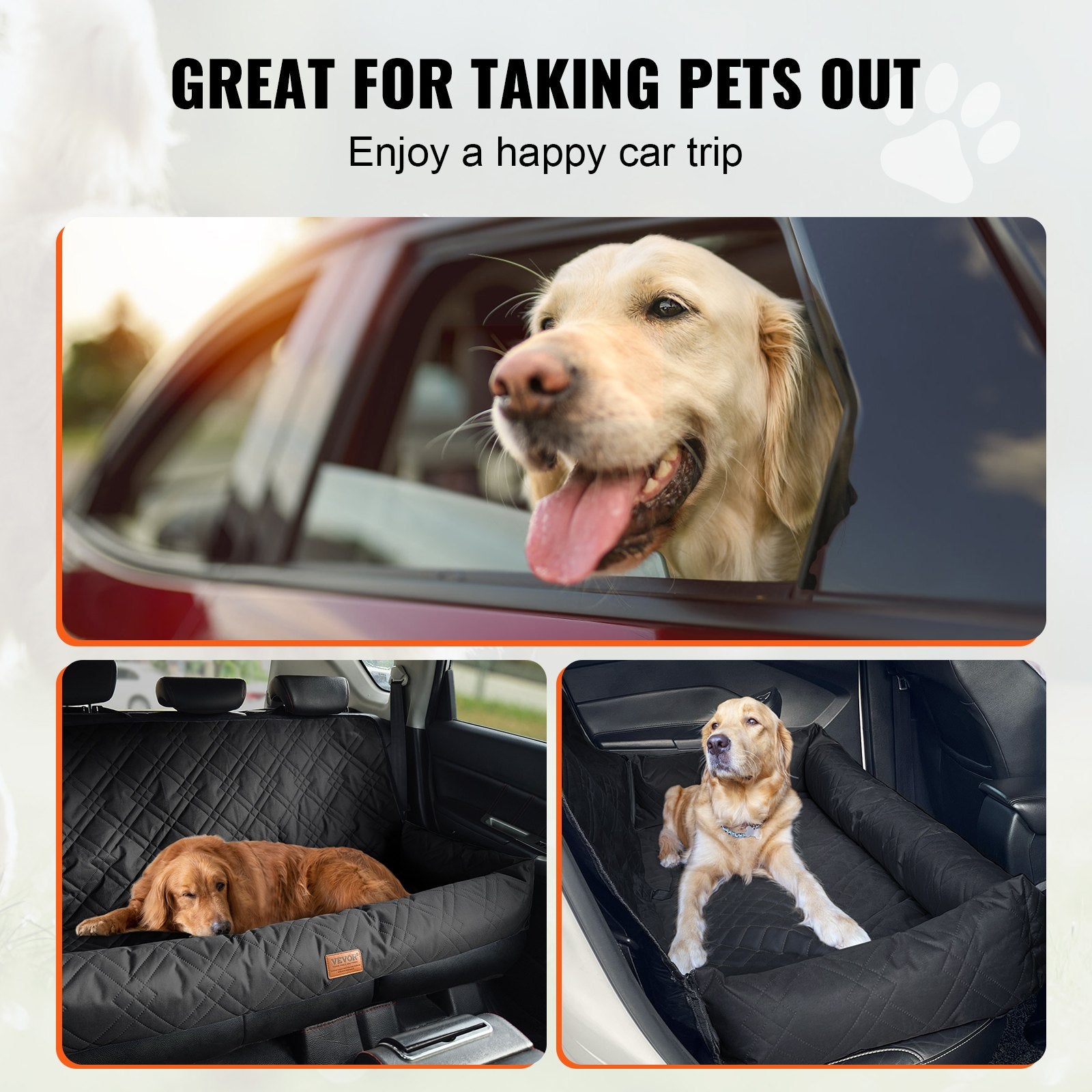 Automotive Decor: VEVOR Dog Car Seat, Waterproof Dog Booster Seat for Car, Pet Car Seat with Clip-On Safety Leash, PP Cotton Filling, Dog Car Bed for Medium & Large Dog up to 45.4 kg, Black
