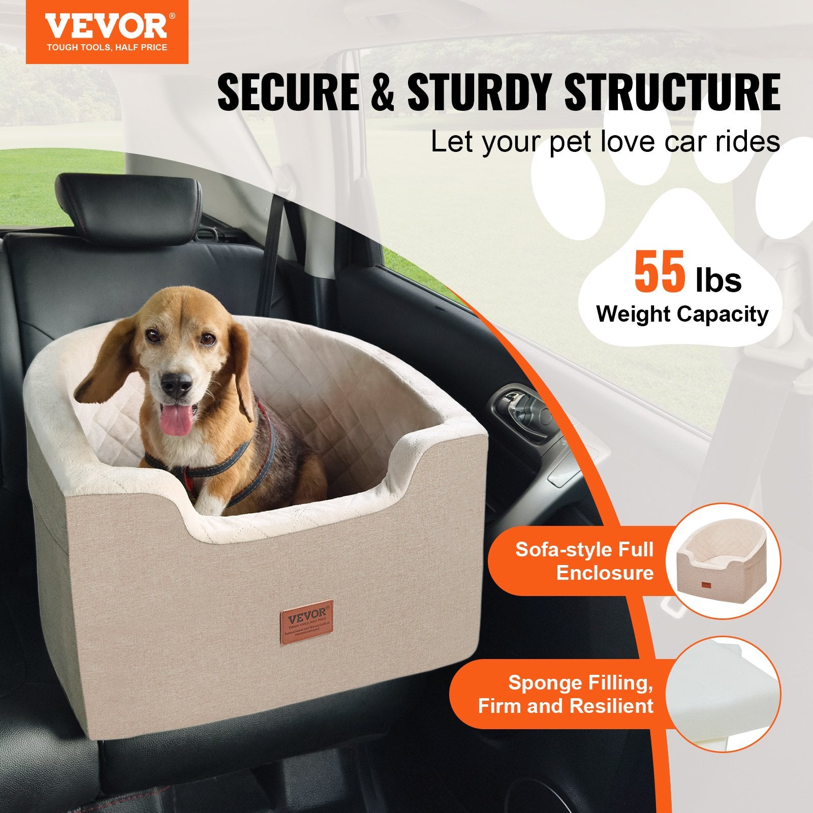 Cat Scratching Posts: VEVOR Dog Car Seat, Waterproof Dog Booster Seat for Car with A Storage Pocket, Clip-On Safety Leash and Sponge Filling, Dog Car Bed for Small & Medium Dog up to 24.9 kg, Brown