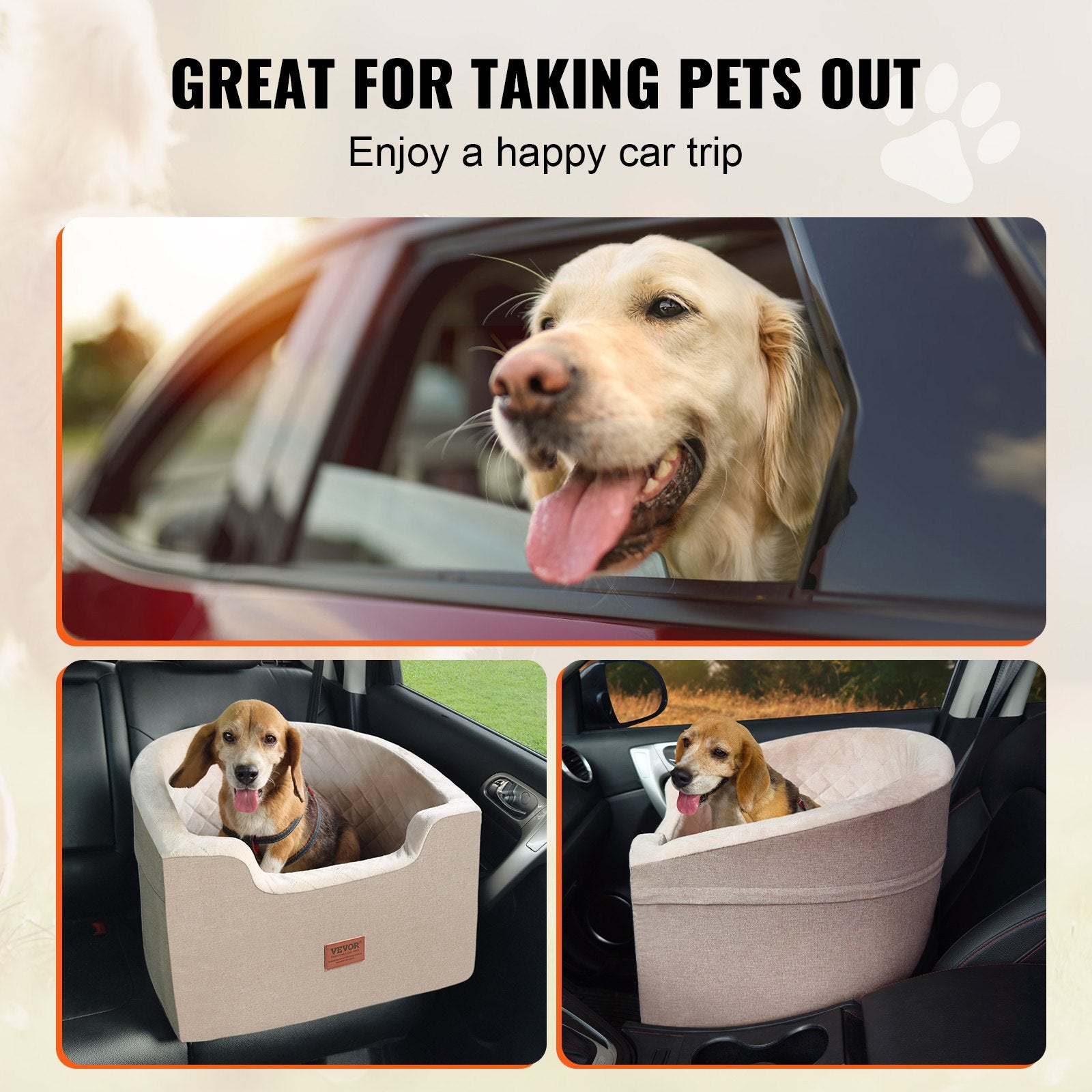 Cat Scratching Posts: VEVOR Dog Car Seat, Waterproof Dog Booster Seat for Car with A Storage Pocket, Clip-On Safety Leash and Sponge Filling, Dog Car Bed for Small & Medium Dog up to 24.9 kg, Brown