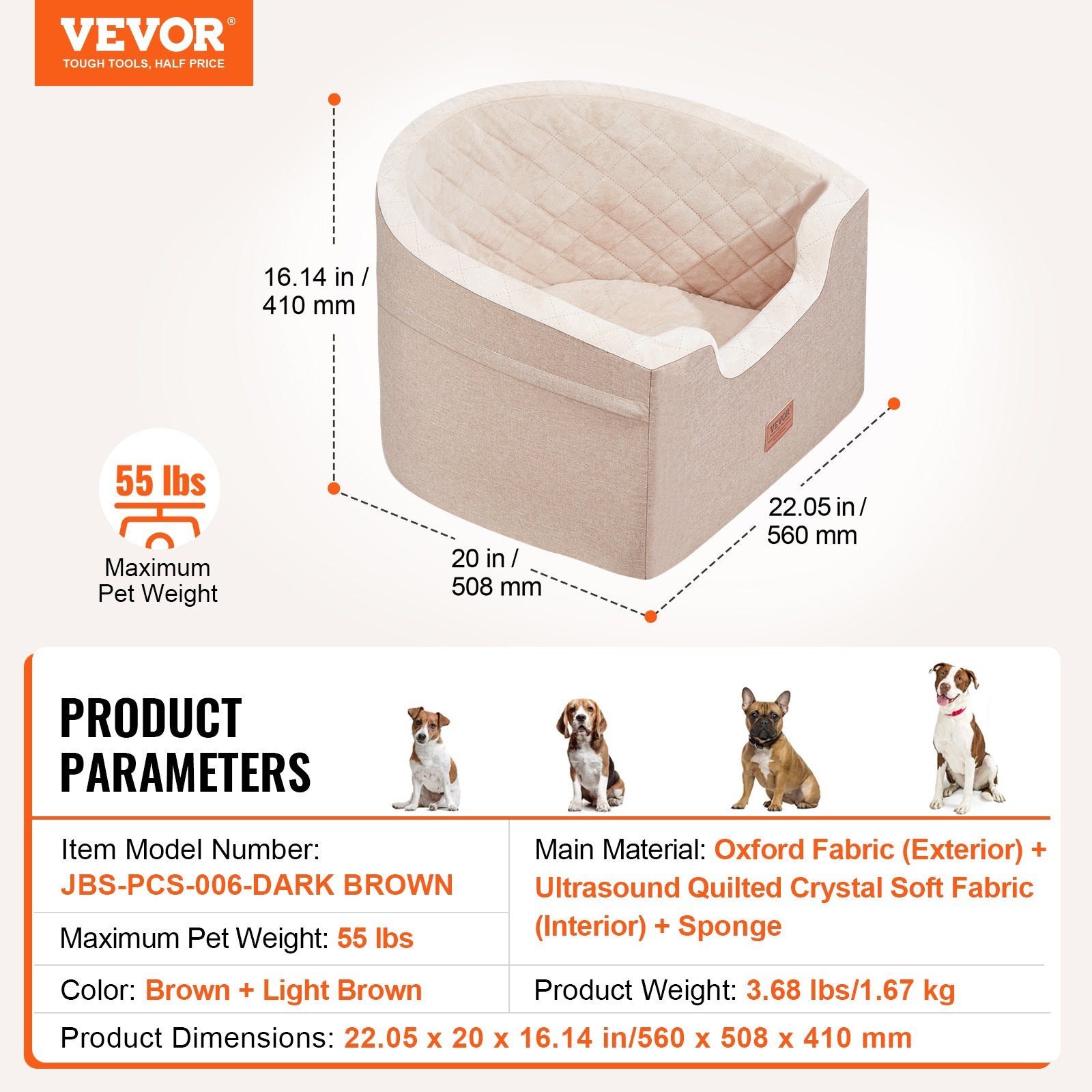 Cat Scratching Posts: VEVOR Dog Car Seat, Waterproof Dog Booster Seat for Car with A Storage Pocket, Clip-On Safety Leash and Sponge Filling, Dog Car Bed for Small & Medium Dog up to 24.9 kg, Brown