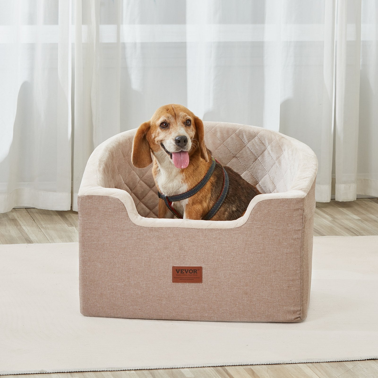 Cat Scratching Posts: VEVOR Dog Car Seat, Waterproof Dog Booster Seat for Car with A Storage Pocket, Clip-On Safety Leash and Sponge Filling, Dog Car Bed for Small & Medium Dog up to 24.9 kg, Brown