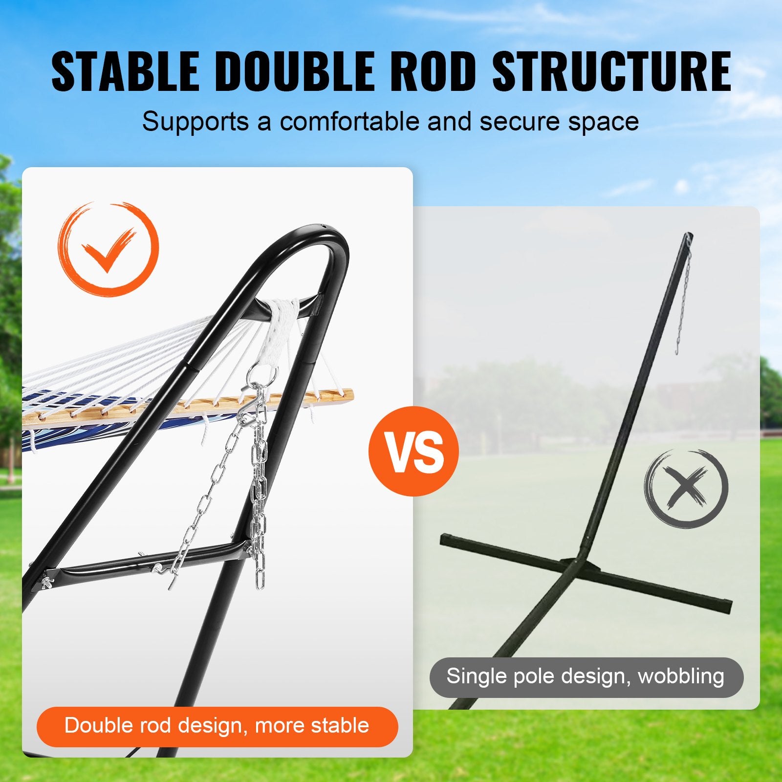 Universal 2 Person Hammock Stand, Adjustable Heavy Duty 550 lbs Capacity Hammock Stand Fits 8-13 ft Hammocks for Outdoor and Indoor Portable Hammock Stand with Chain, Hook, and Carrying Bag