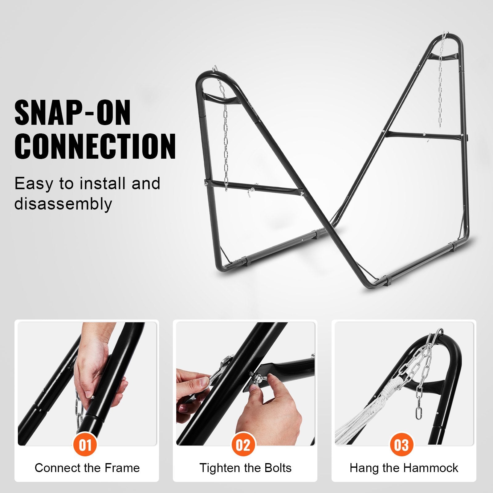 Universal 2 Person Hammock Stand, Adjustable Heavy Duty 550 lbs Capacity Hammock Stand Fits 8-13 ft Hammocks for Outdoor and Indoor Portable Hammock Stand with Chain, Hook, and Carrying Bag