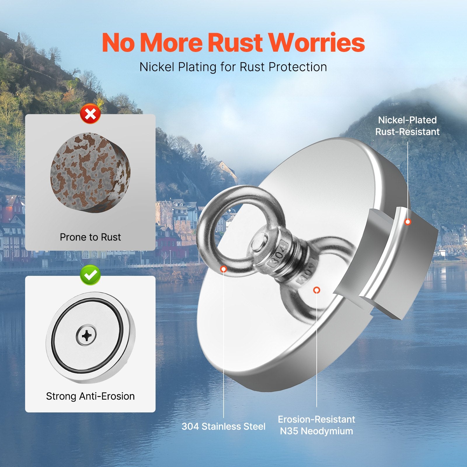 Building Toys: VEVOR Fishing Magnet Strong Heavy Duty Rare Earth Neodymium Pull Force 318 Kg