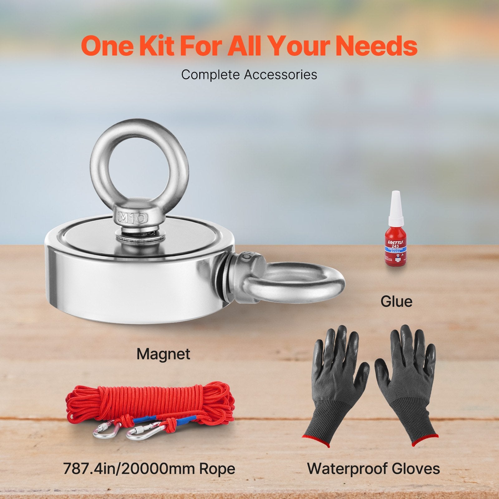 Camp Safety Equipment: VEVOR 454 Kg Strong Fishing Magnet Kit Double-Sided Pull Force Rope Carabiner