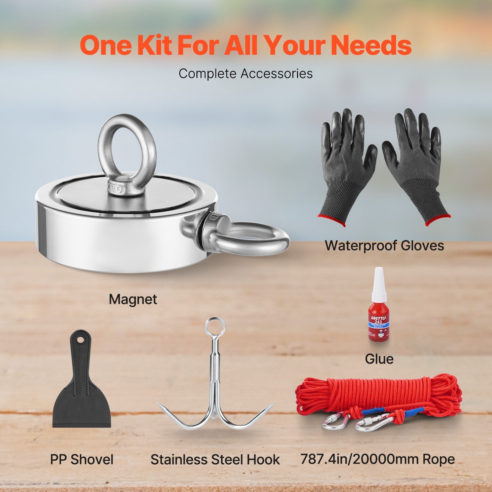 Camp Safety Equipment: VEVOR 771 Kg Strong Fishing Magnet Kit Double Sided Pull Force Rope Carabiner
