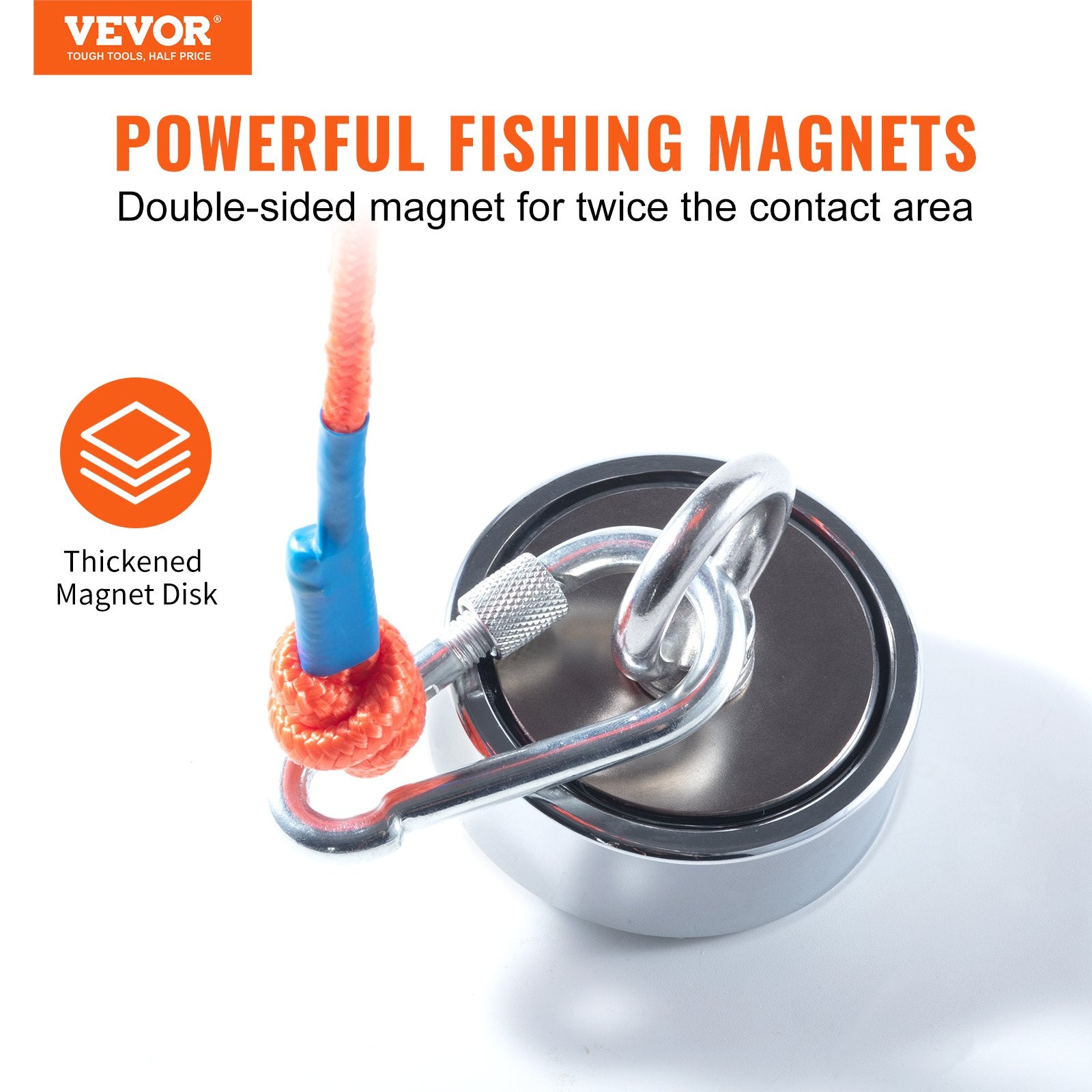 Camp Safety Equipment: VEVOR Magnet Fishing Kit, 1200lbs Pulling Force Double Sided Fishing Magnets, 2.95inch Diameter Magnet with Rope, Grappling Hook, Gloves, Waterproof Case, Threadlocker, Eye Bolt, for Fishing