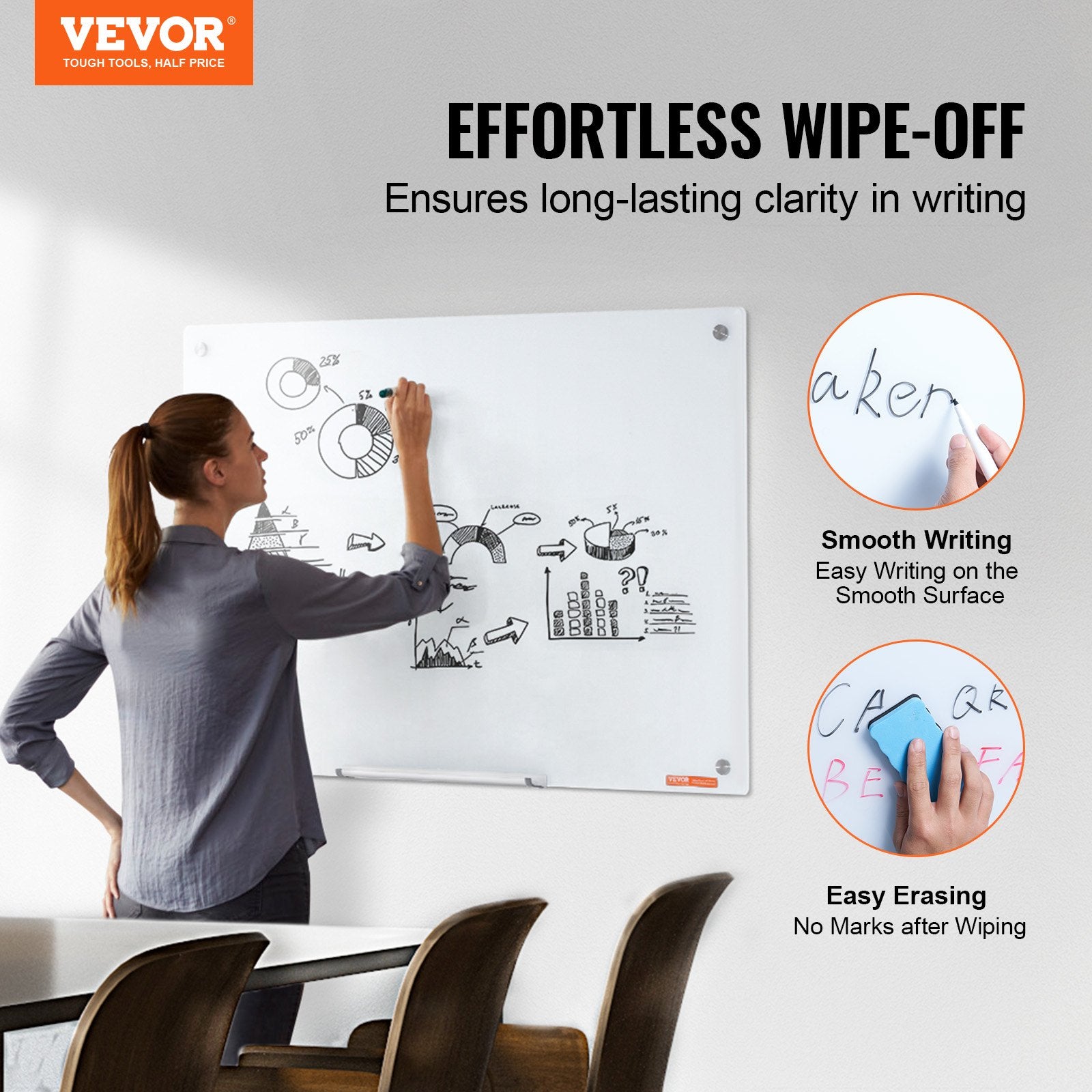 Posters, Paintings & Prints: VEVOR Magnetic Glass Whiteboard, Dry Erase Board 36"x24", Wall-Mounted Large White Glassboard Frameless, with Marker Tray, an Eraser and 2 Markers, White
