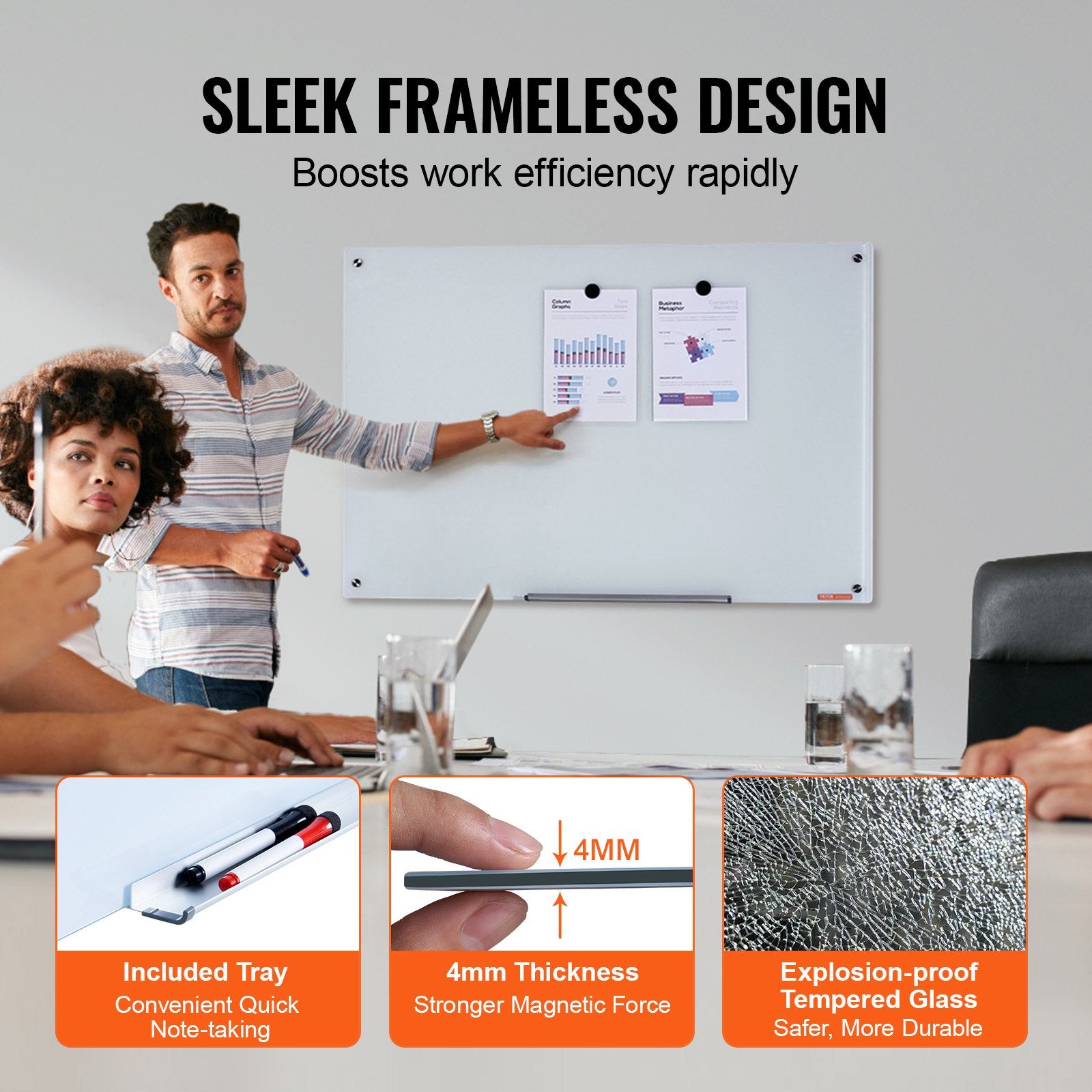 Posters, Paintings & Prints: VEVOR Magnetic Glass Whiteboard, Dry Erase Board 36"x24", Wall-Mounted Large White Glassboard Frameless, with Marker Tray, an Eraser and 2 Markers, White