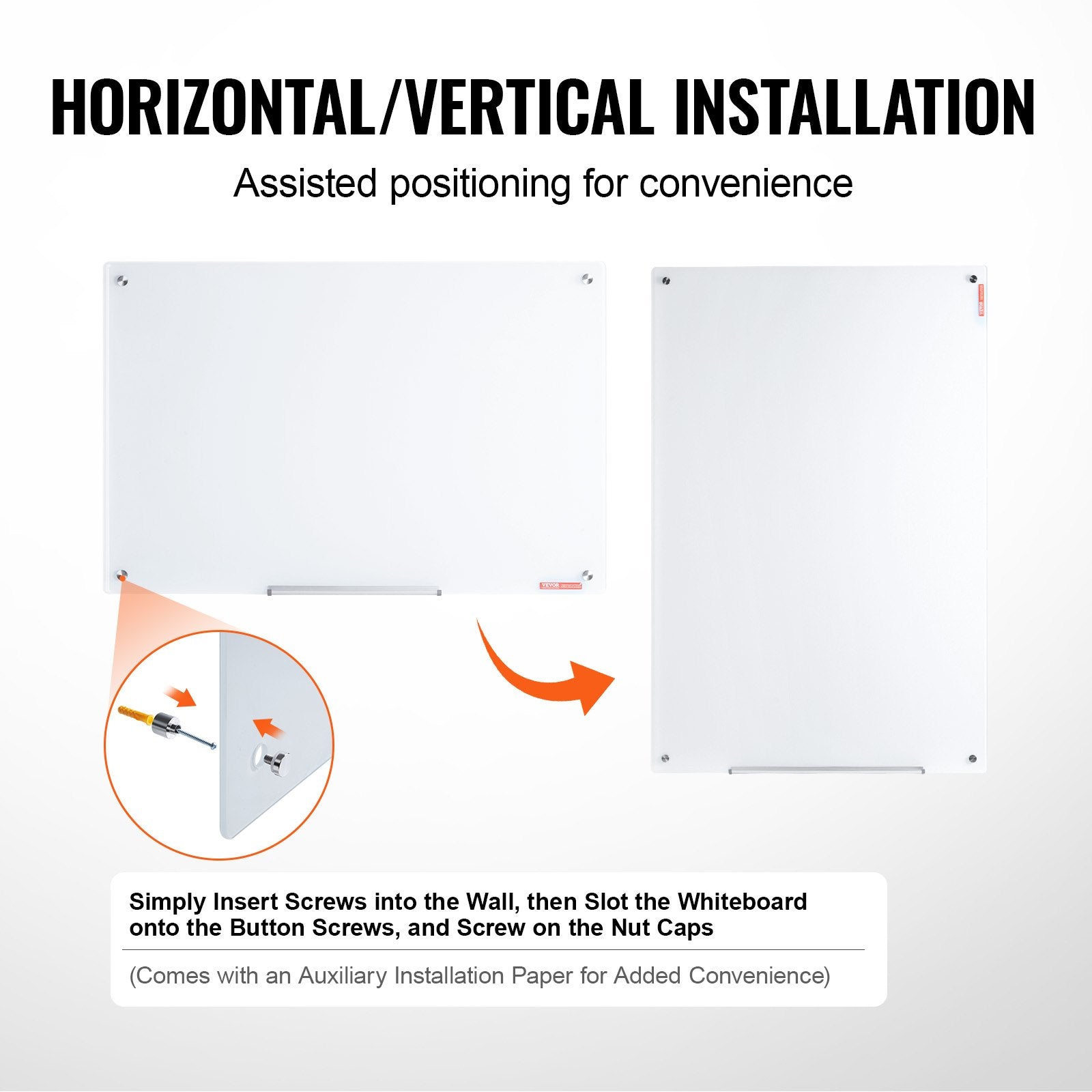 Posters, Paintings & Prints: VEVOR Magnetic Glass Whiteboard, Dry Erase Board 36"x24", Wall-Mounted Large White Glassboard Frameless, with Marker Tray, an Eraser and 2 Markers, White
