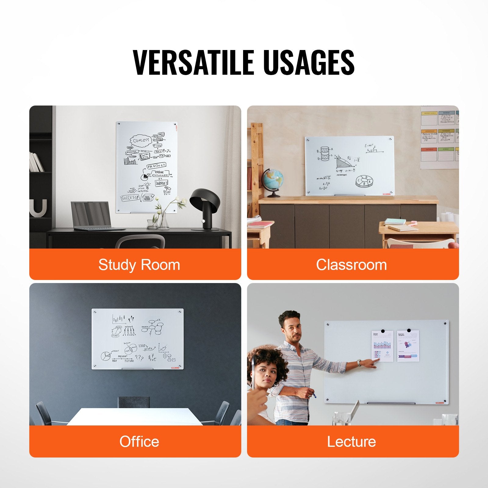 Posters, Paintings & Prints: VEVOR Magnetic Glass Whiteboard, Dry Erase Board 36"x24", Wall-Mounted Large White Glassboard Frameless, with Marker Tray, an Eraser and 2 Markers, White