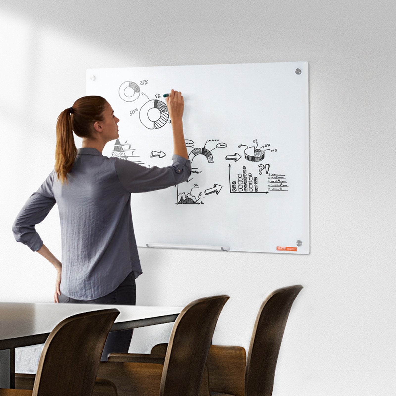 Posters, Paintings & Prints: VEVOR Magnetic Glass Whiteboard, Dry Erase Board 36"x24", Wall-Mounted Large White Glassboard Frameless, with Marker Tray, an Eraser and 2 Markers, White