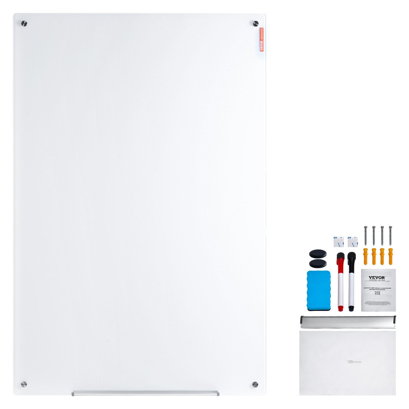 Posters, Paintings & Prints: VEVOR Magnetic Glass Whiteboard, Dry Erase Board 36"x24", Wall-Mounted Large White Glassboard Frameless, with Marker Tray, an Eraser and 2 Markers, White
