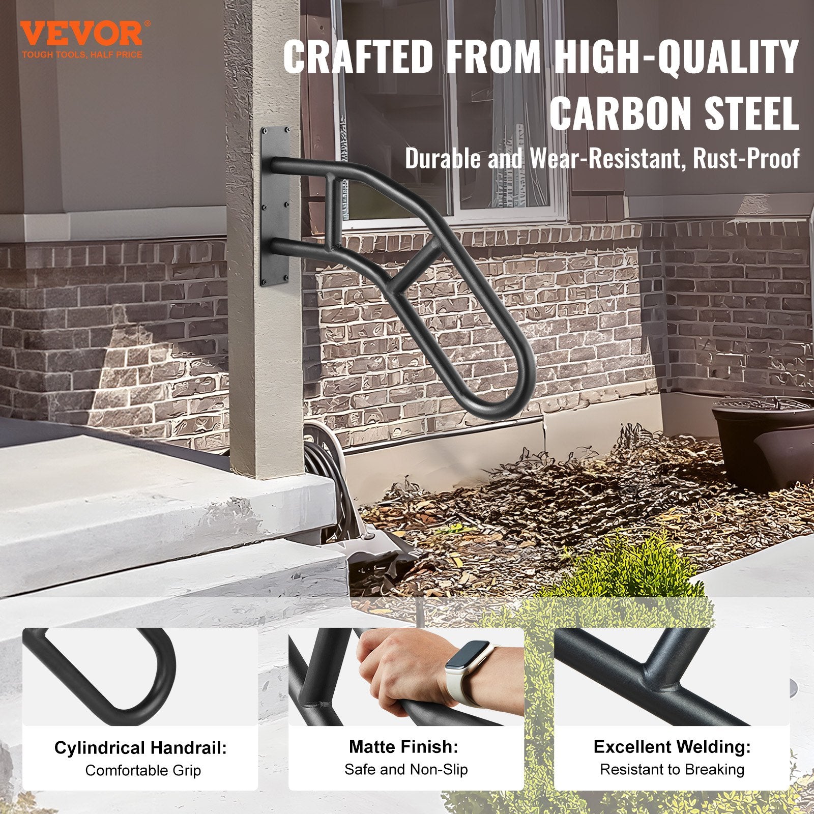 Mobility & Accessibility: VEVOR Handrails for Outdoor Steps, 29" Length Wall Mount Safety Railings for 1-3 Steps, U-Shaped Handrail with Matte Black Finished, Stair Handrails for Kids, Elderly, Pregnant Women, Disabled