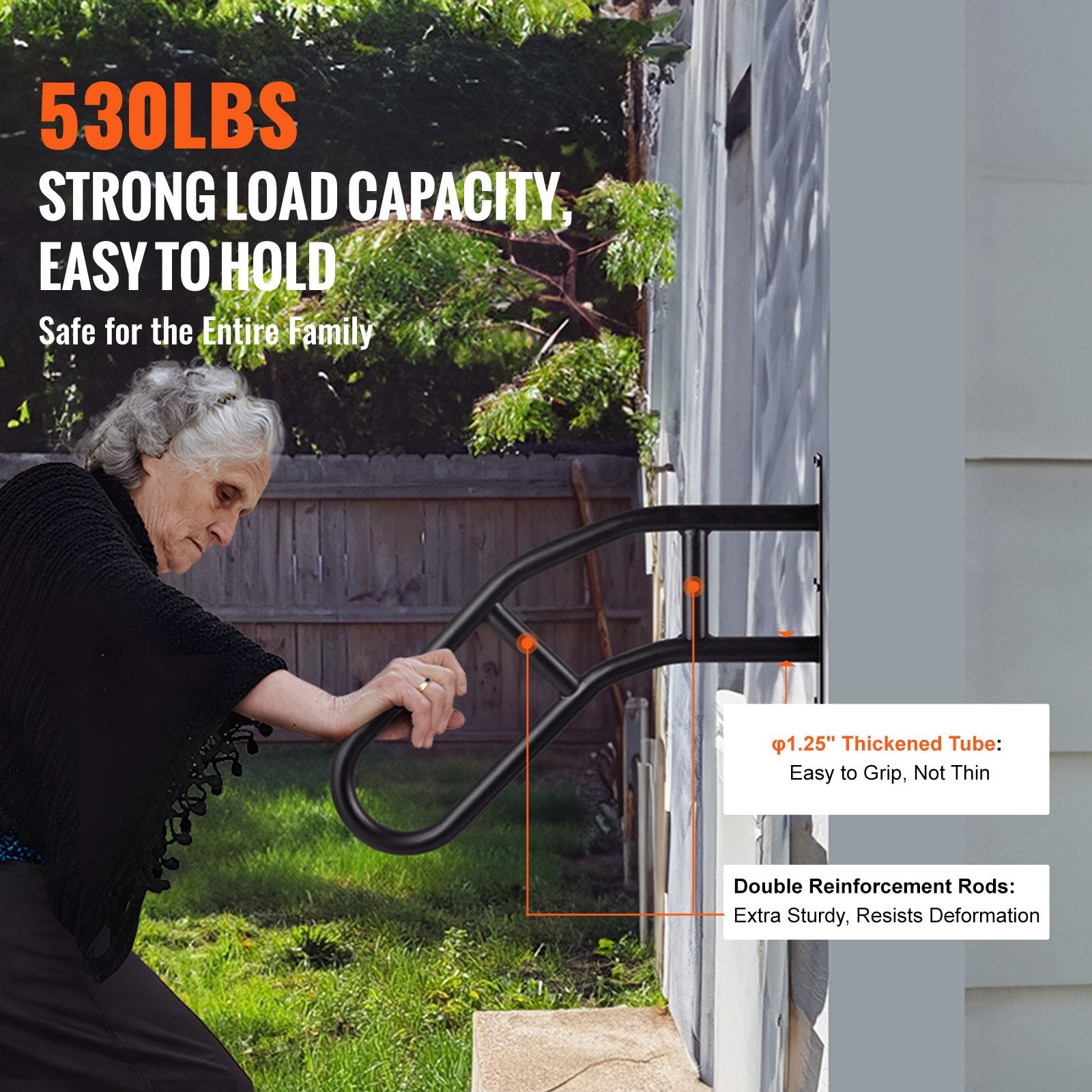 Mobility & Accessibility: VEVOR Handrails for Outdoor Steps, 29" Length Wall Mount Safety Railings for 1-3 Steps, U-Shaped Handrail with Matte Black Finished, Stair Handrails for Kids, Elderly, Pregnant Women, Disabled