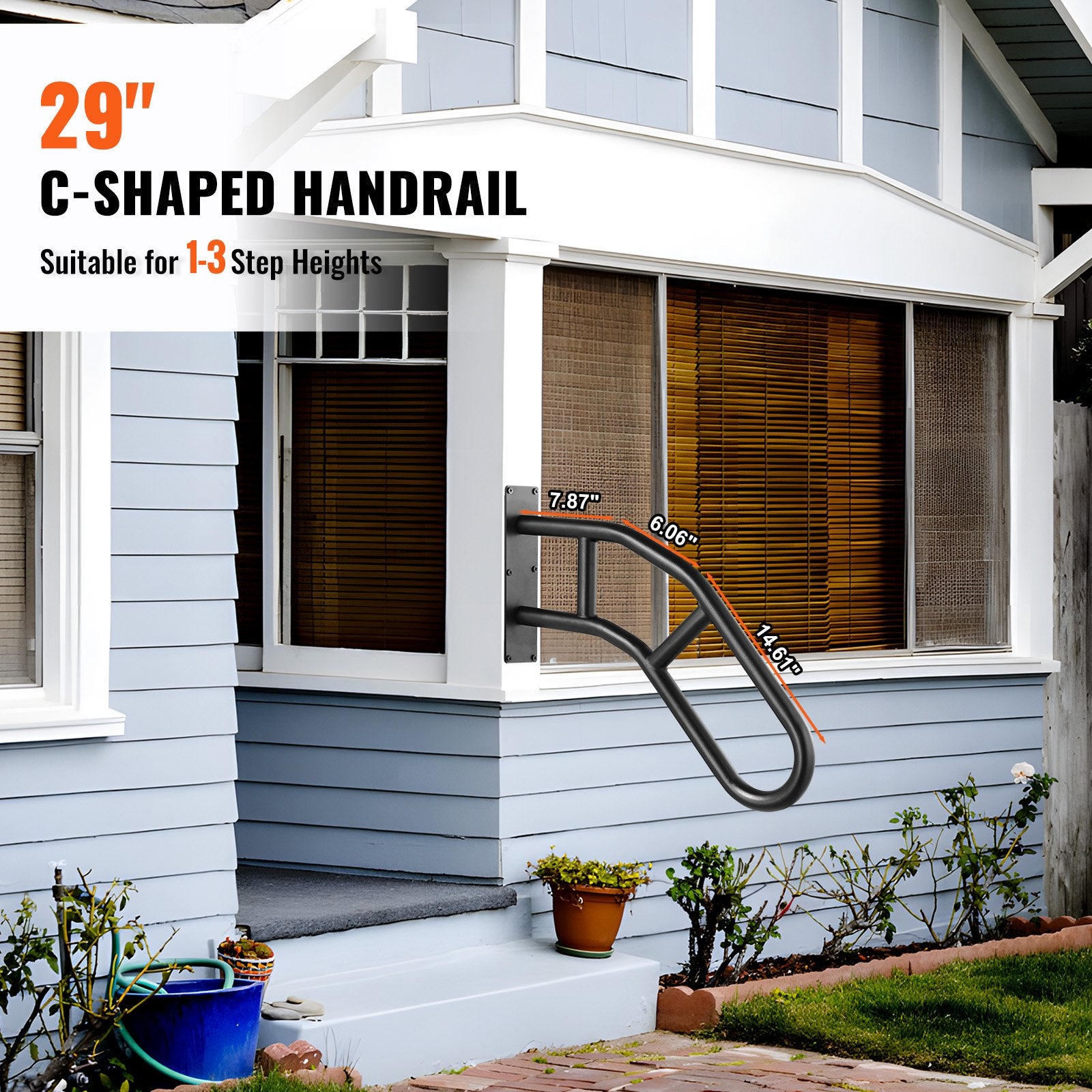 Mobility & Accessibility: VEVOR Handrails for Outdoor Steps, 29" Length Wall Mount Safety Railings for 1-3 Steps, U-Shaped Handrail with Matte Black Finished, Stair Handrails for Kids, Elderly, Pregnant Women, Disabled