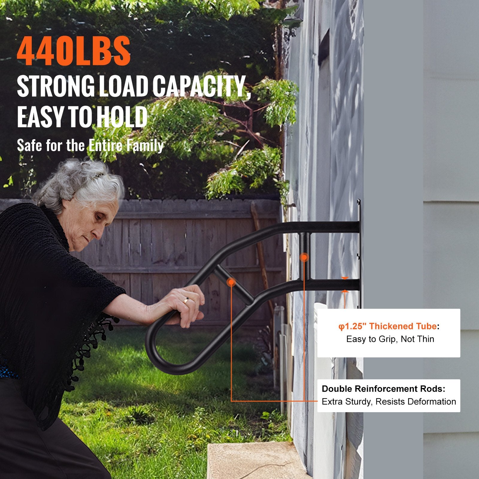 Door Hardware: VEVOR Handrails for Outdoor Steps, 32" Length Wall Mount Safety Railings for 1-3 Steps, U-Shaped Handrail with Matte Black Finished, Stair Handrails for Kids, Elderly, Pregnant Women, Disabled