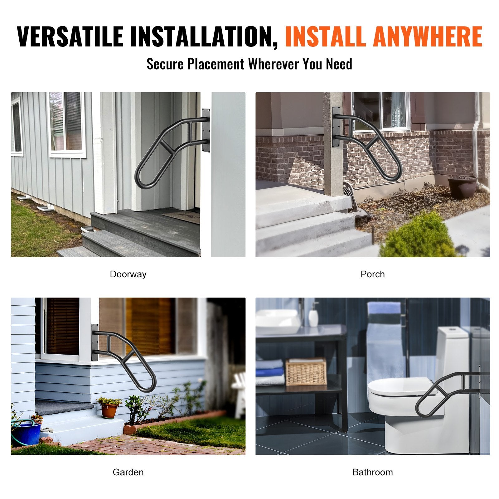 Door Hardware: VEVOR Handrails for Outdoor Steps, 32" Length Wall Mount Safety Railings for 1-3 Steps, U-Shaped Handrail with Matte Black Finished, Stair Handrails for Kids, Elderly, Pregnant Women, Disabled